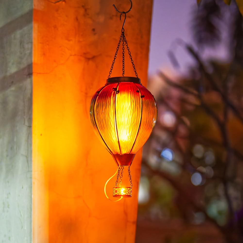 Dreamsoul Large Hot Air Balloon Solar Lantern With Candle Holder, Hanging Solar Hot Air Balloon Lantern With Flame For Garden Ya