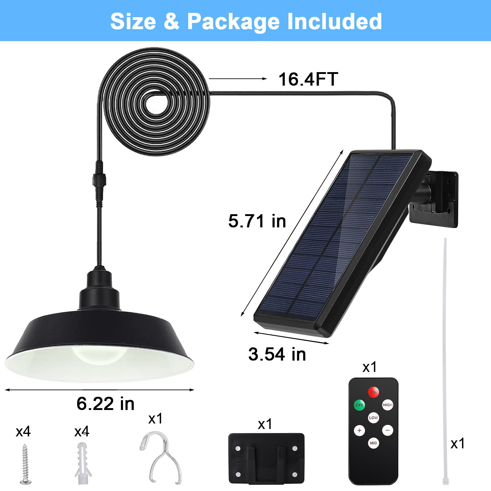 GUYULUX Solar Pendant Light, Dimmable with Remote Control, 360° Adjustable Solar Panel, IP65 Waterproof, Black, Model YUU-T28