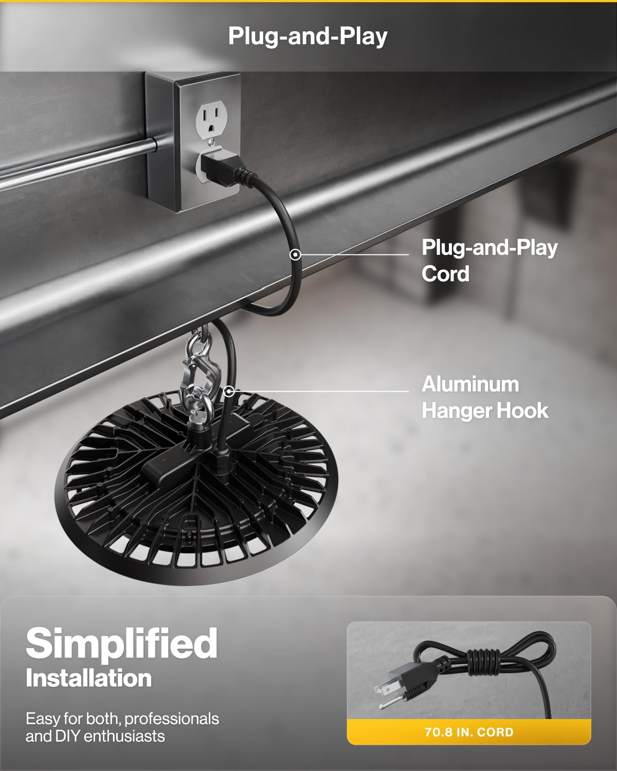 Sunco UFO LED High Bay Light, Shop Lights for Warehouse, Plug & Play, 19500 LM, 150W, 6000K Daylight Deluxe, Power Cord Included