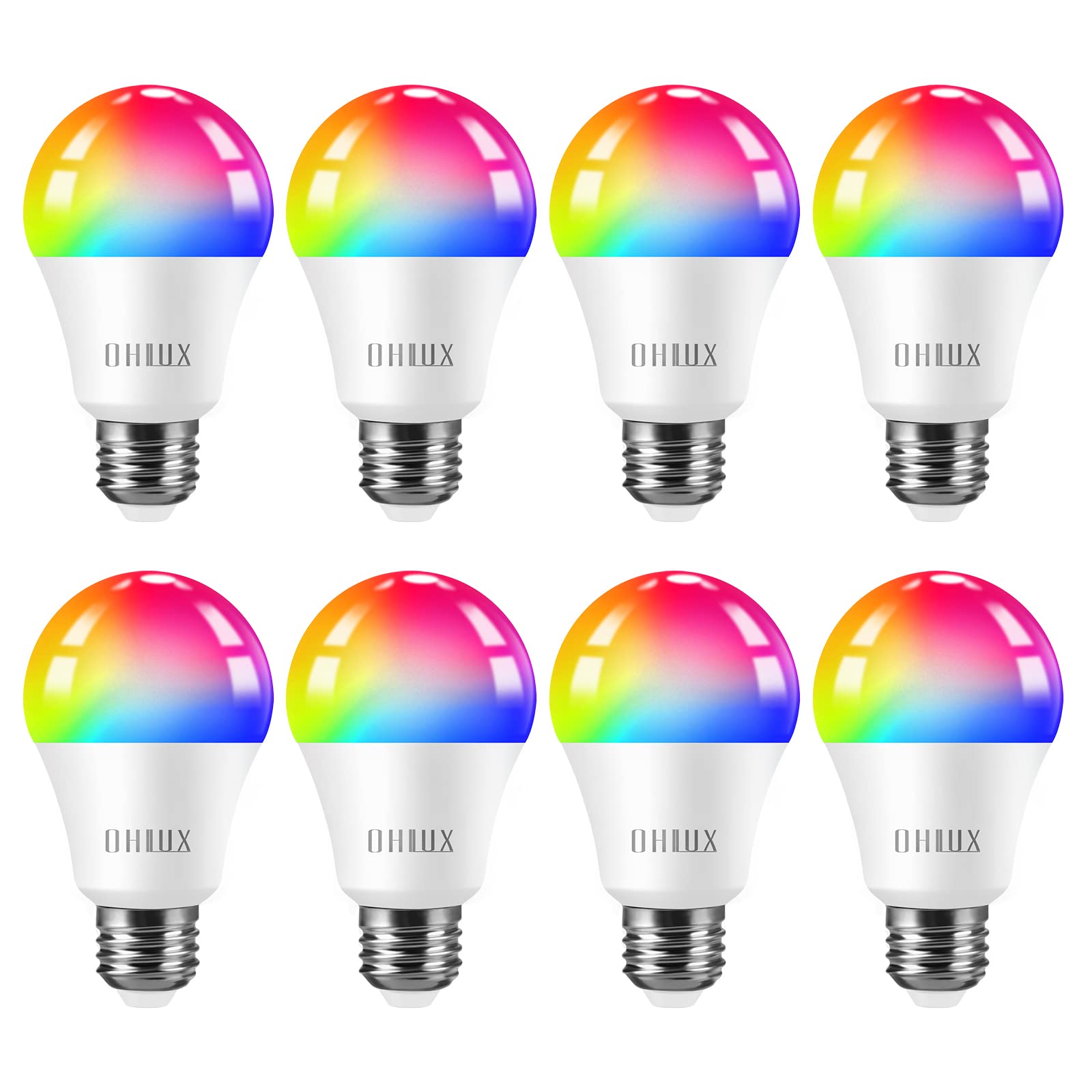 OHLUX Smart WiFi Light Bulbs, 10W (100W Equivalent), 8 Pack, RGB Color Changing, A19 E26, Cool White