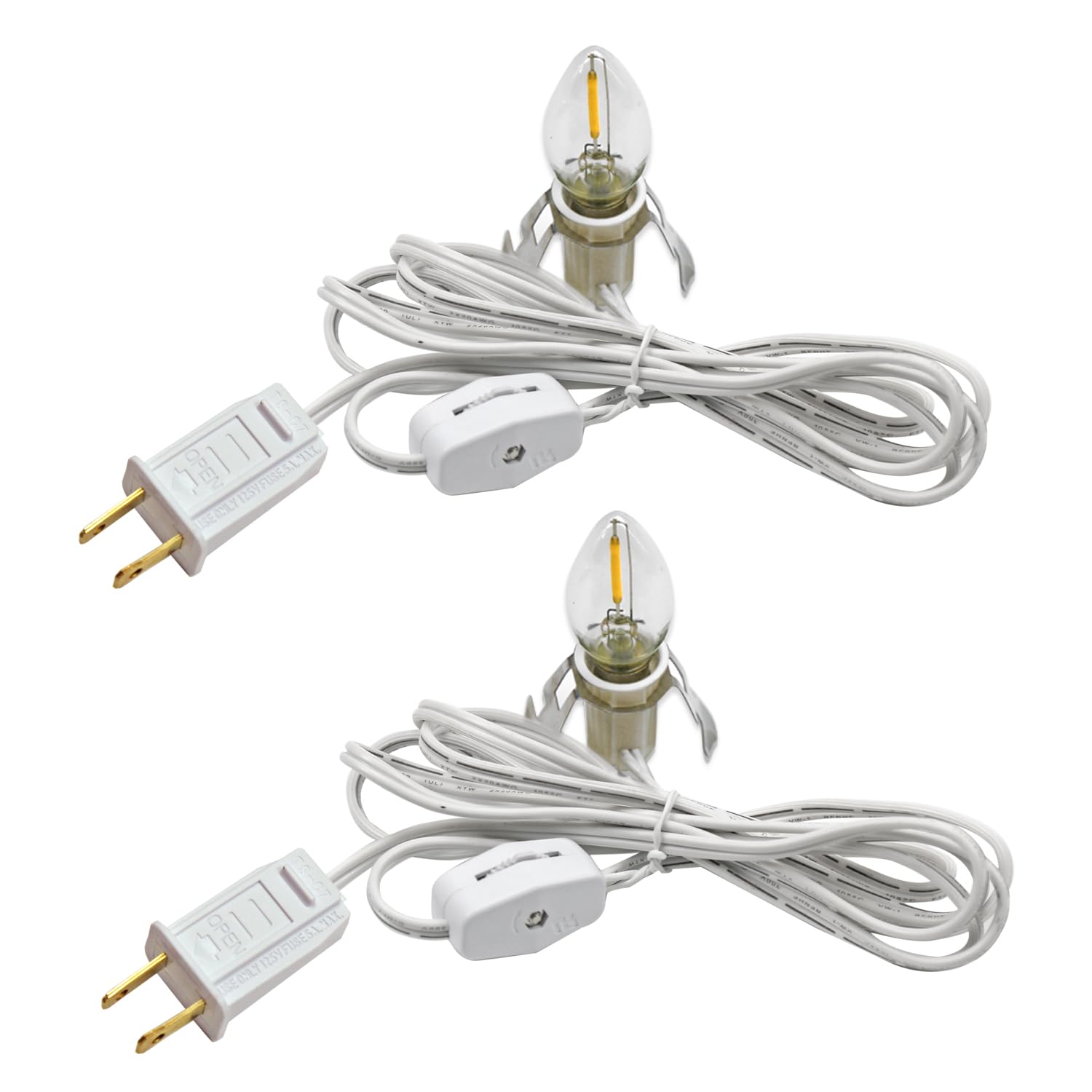 MX232 Set of 2 E12 Candelabra LED Light Bulbs with 6 Ft White Cord and On/Off Switch for Halloween Christmas Decorations