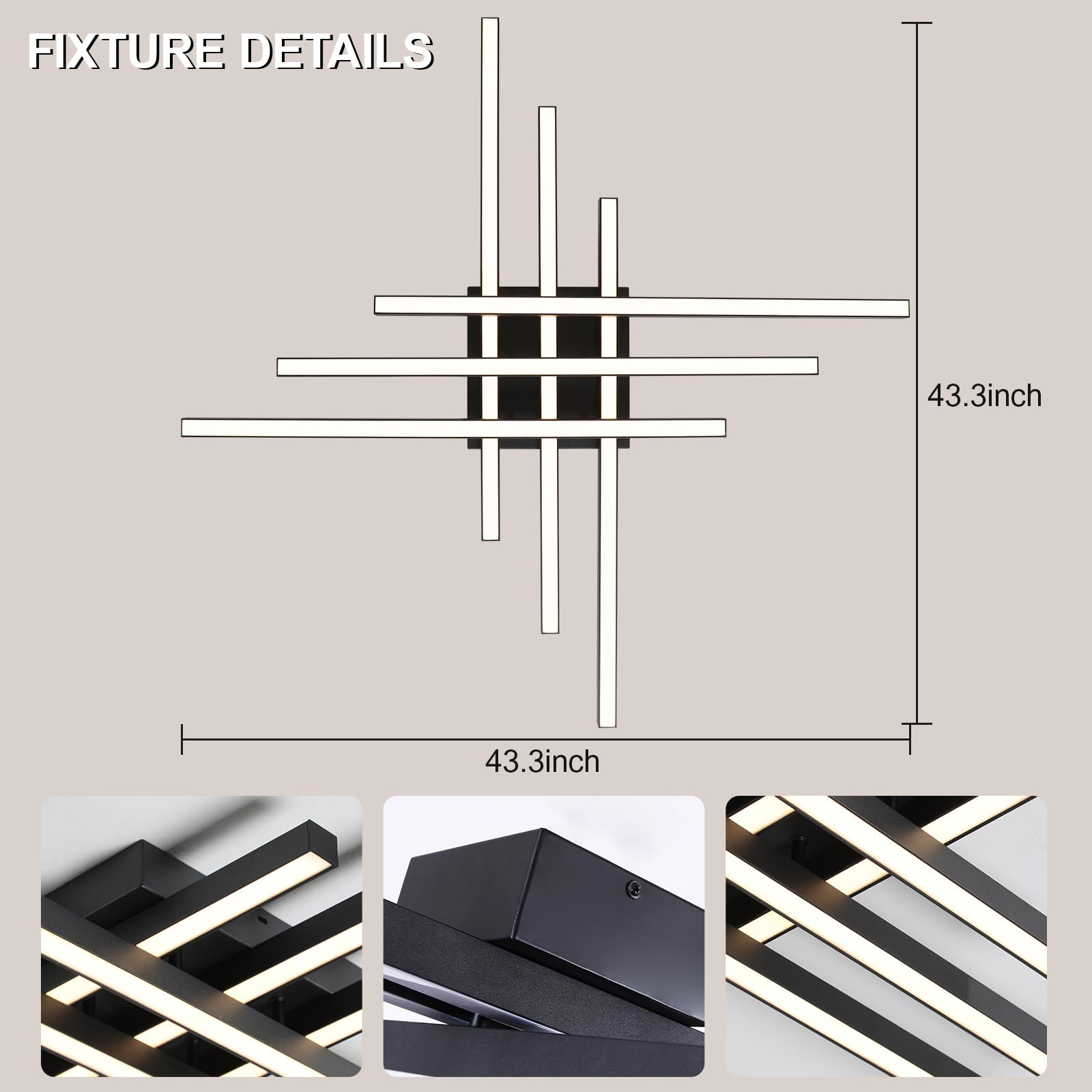 JAYMP 43.3" Black Sputnik Ceiling Light, 6 Lights, Dimmable LED, Iron, Model GB6655 - Modern Fixture for Dining Room, Living Room, Kitchen Island