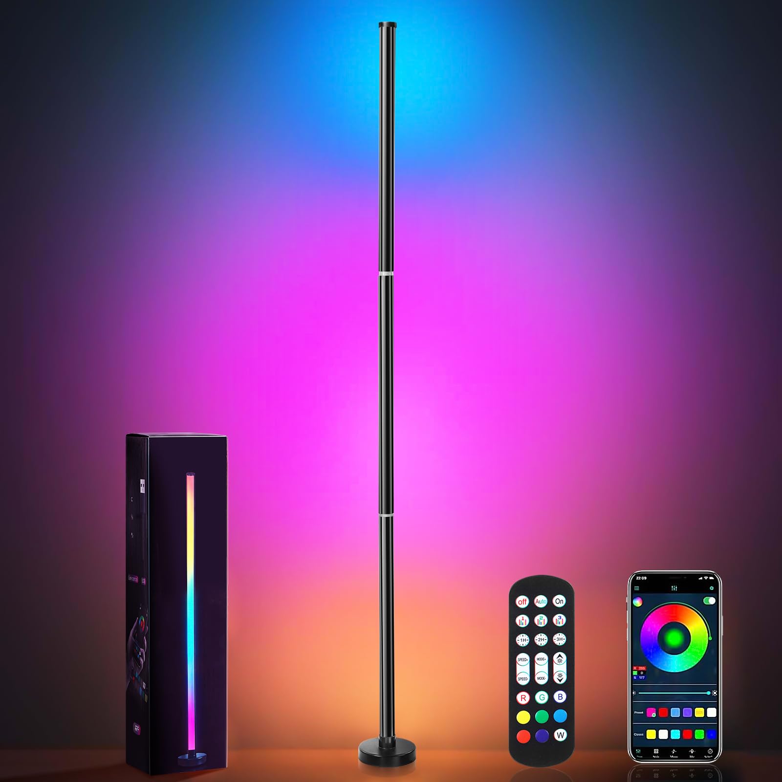 Smart RGB LED Corner Floor Lamp with App and Remote Control, Smart Floor Lamp Music Sync and 16 Million Colors,Timer Setting - I
