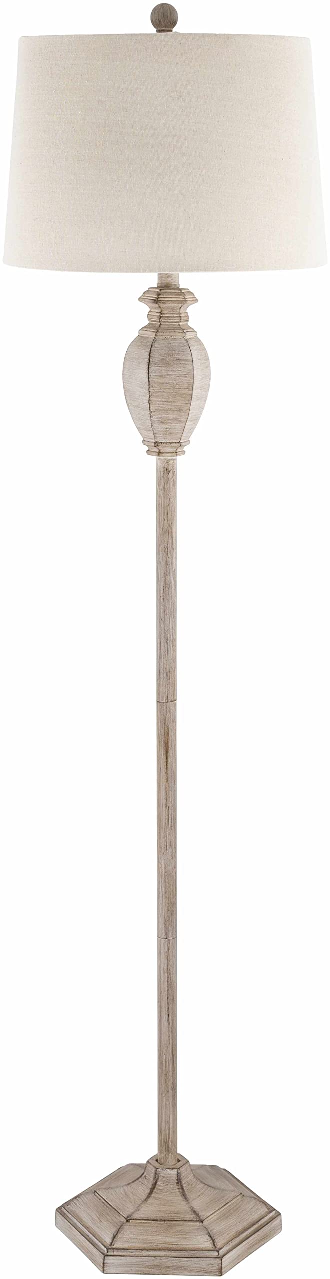 Boutiquerugs Esmeralda Floor Lamp For Living Room - Boho Resin Standing Lighting - Shade Linen - Cream, White, Beige - 59'' H