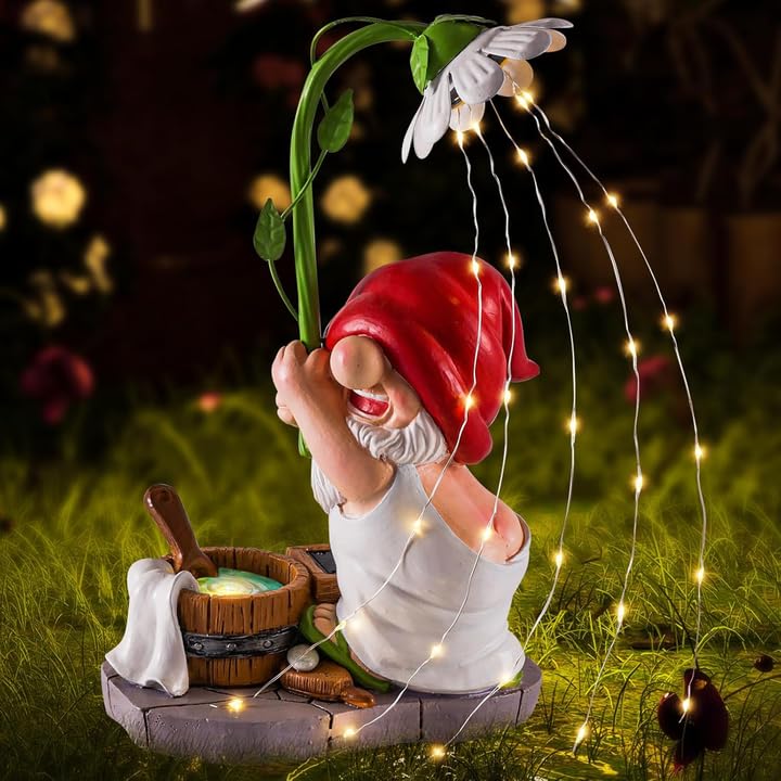 WINTS Garden Gnomes Outdoor Statue with Solar Lights,Bathing Funny Gnome Solar Garden Decorations for Lawn,Balcony,Yard,Patio Gn