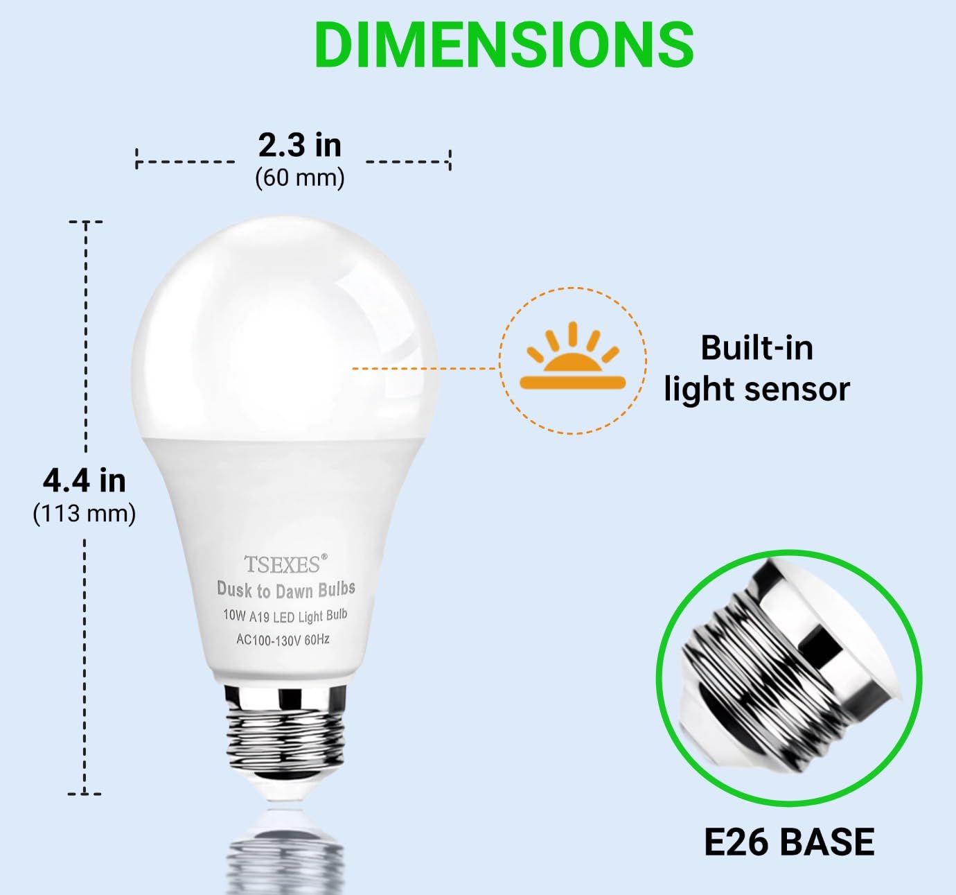 Tsexes Dusk To Dawn Sensor Led Outdoor Light Bulb, A19 Led Light Bulb 75W Equivalent,5000K Daylight,Auto On/Off Light For Indoor