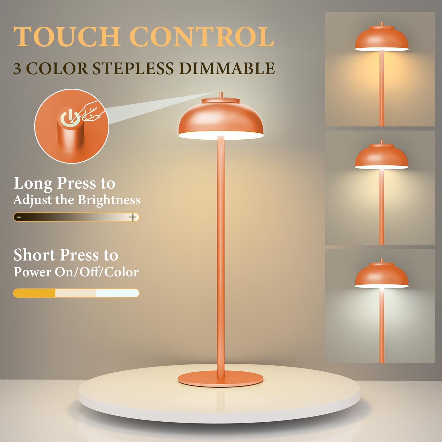 Moragin Orange Table Lamp Set of 2, Rechargeable, IP65 Waterproof, Touch Control & Dimmable, Metal, Model: Moragin-pingdi
