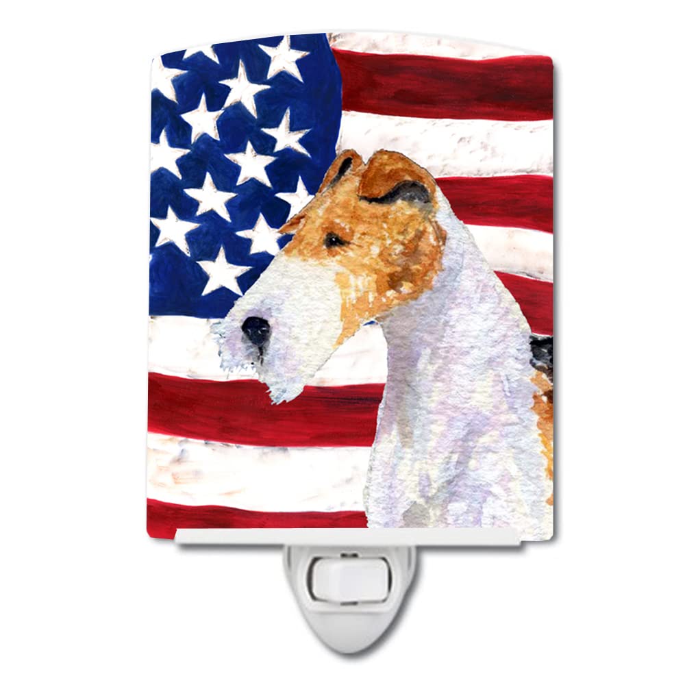 Carolines Treasures Ceramic Night Light, USA American Flag with Fox Terrier, 6x4x3in, Multicolor, Model SS4057CNL
