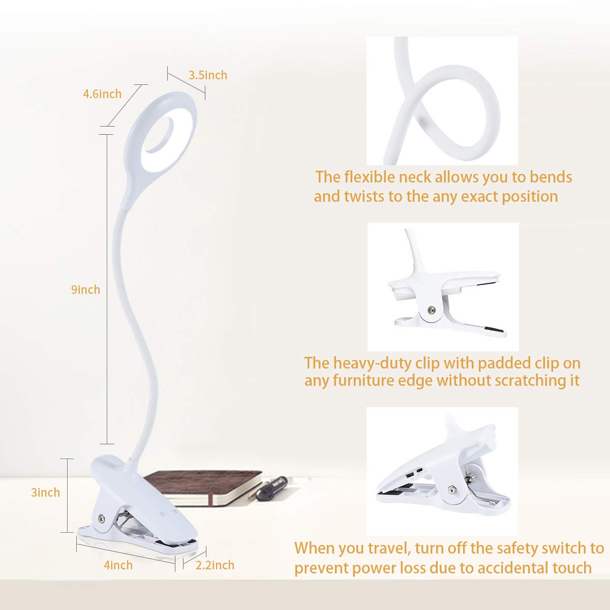 Lacoki Led Reading Light - 28 Leds, Usb Rechargeable, 3 Colors & Brightness, Eye Protection