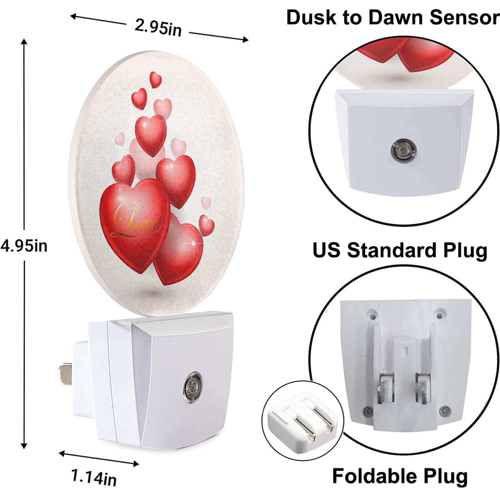 Uanvaha Pink Night Light Valentine'S Day Red Love Hearts Plug-In Night Lights With Dusk-To-Dawn Sensor For Bedroom, Bathroom And