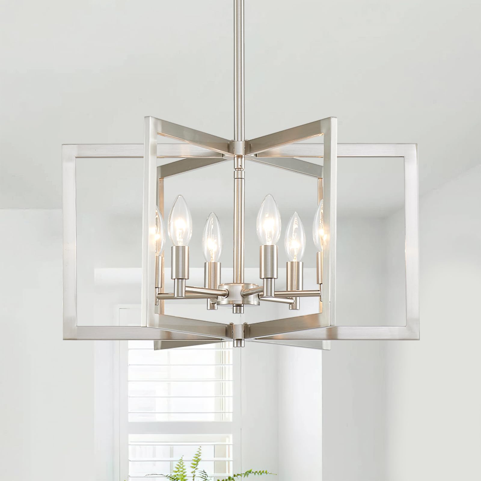 Cabvope Brushed Nickel Chandelier 6-Light Modern Geometric Metal Lighting Fixture for Dining Room Kitchen Island Living Room Ent