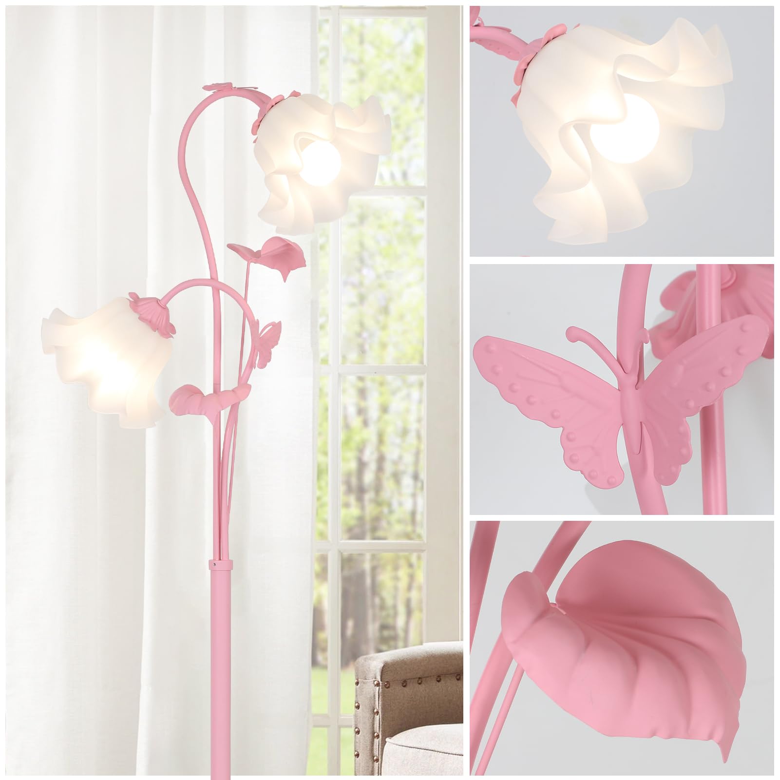HMVPL Pink Flower Floor Lamp, Modern 2 LED 5W Standing Lamp with Foot Switch, Acrylic Shade, Stylish Decor for Living Room & Bedroom