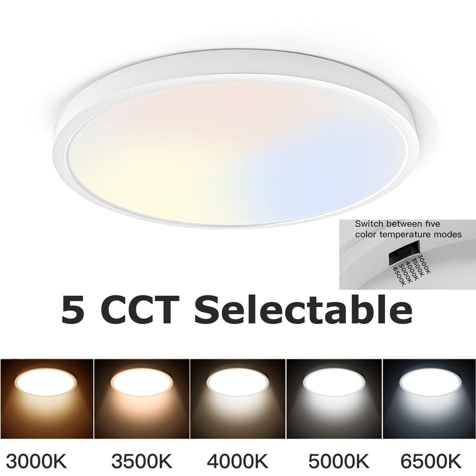 Taloya 2 Pack Of White 10 Inch Ceiling Mount Led Light Fixture, 5-In-1 Cct Selectable, 2000Lw 20W Super Bright Round Ultra Slim