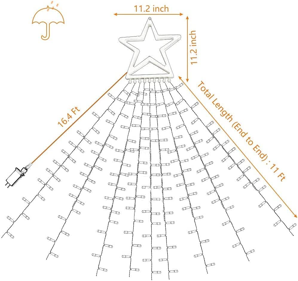 Miniao 320 Led Star String Lights, 11.5 Ft Waterfall Christmas Decor, 8 Lighting Modes, Multicolored