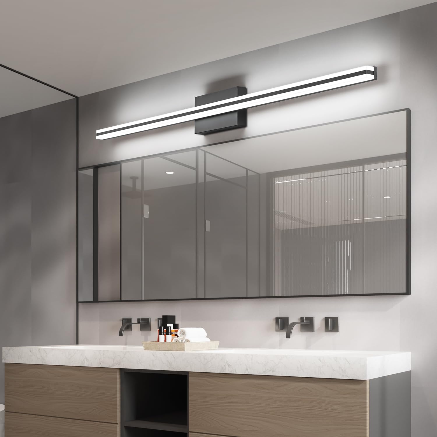 SOLFART Black Bathroom Light Fixture Modern Vanity Light Bar LED 48 Inch Aluminum Model S8200-1220mm-BK-ND