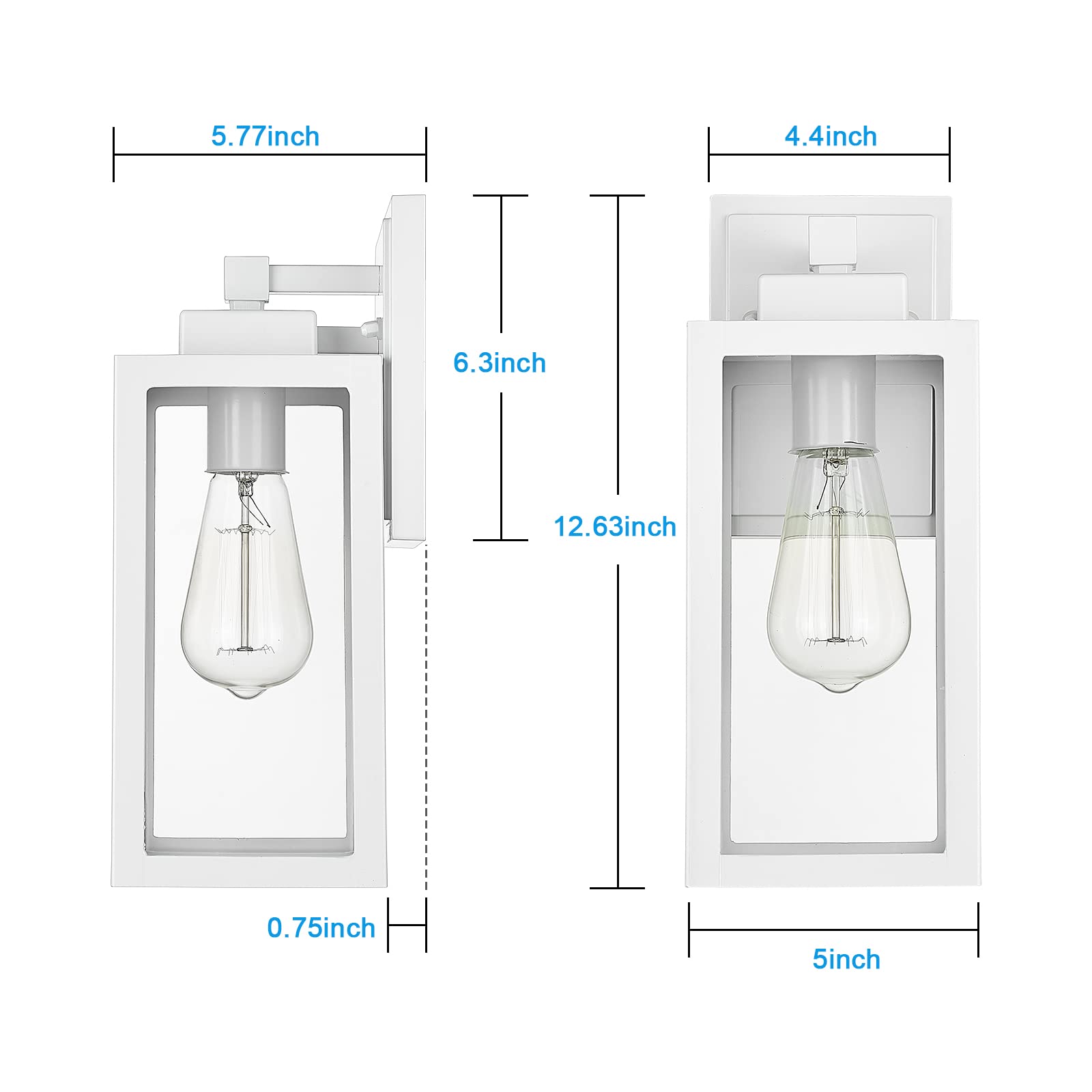 Darkaway Outdoor Wall Lanterns, Waterproof Glass Sconces, 13 Inch, 2 Pack, White, Model 6W1B-2PK WH