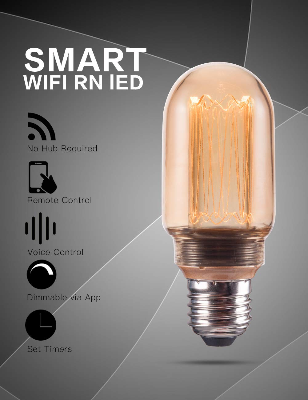 Harwez Smart WiFi LED Bulb, Dimmable 2000K Amber, G125/G40, E26 Base, Glass, 1 Count