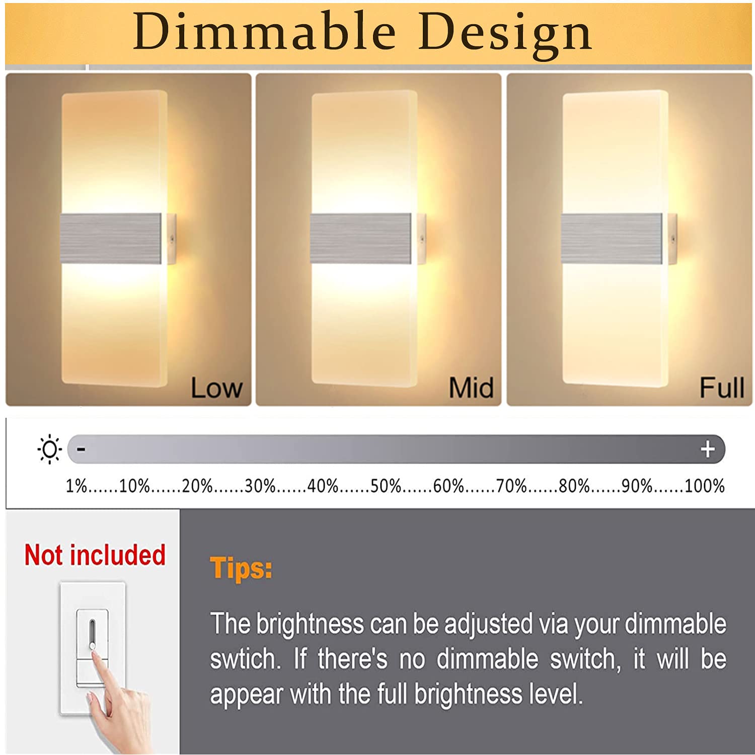 Lightess Modern Wall Sconce 12W Dimmable LED Acrylic Up Down Lamp Warm White HS521-2