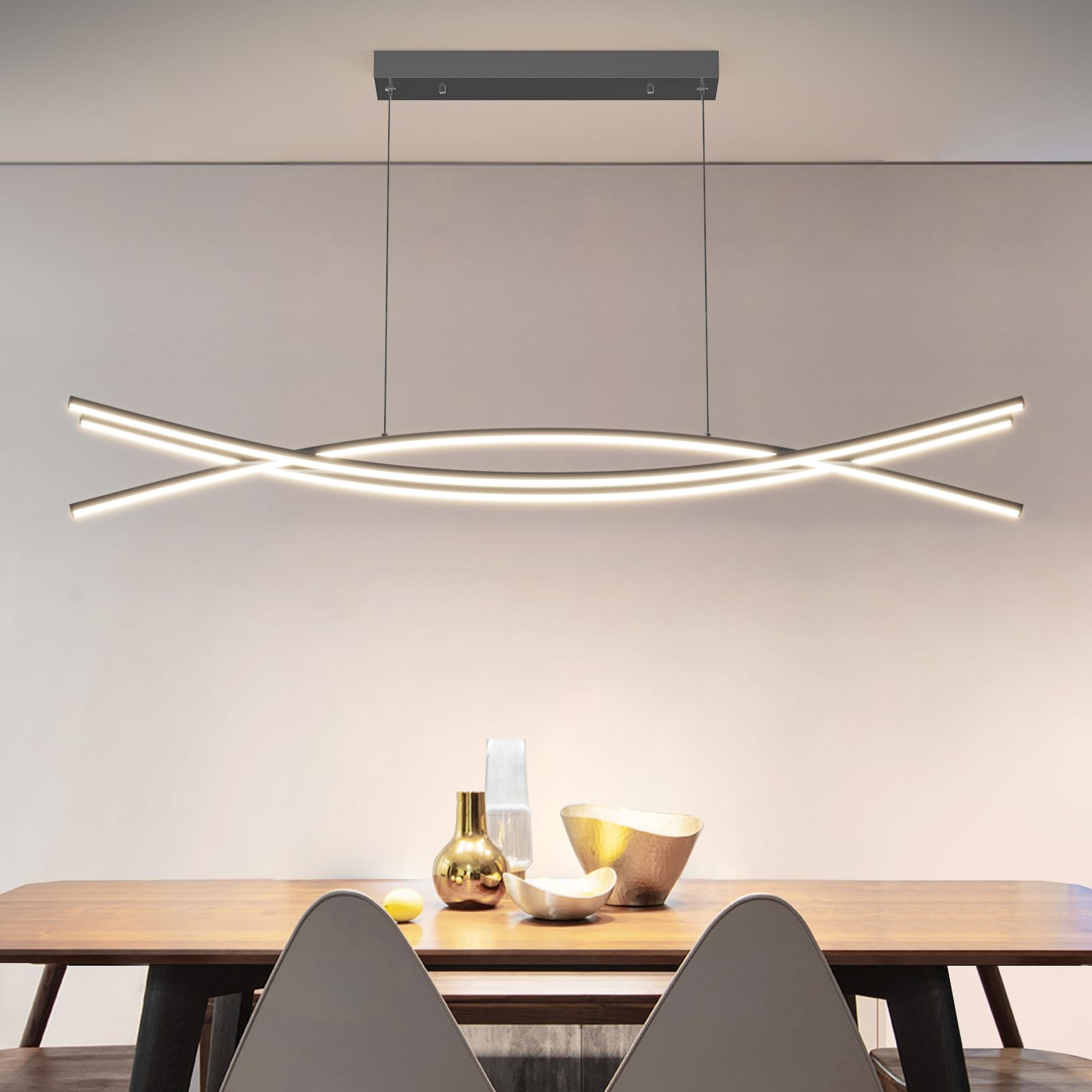 Modern Ceiling Chandelier Light, 39In Pendant Light Fixtures With Remote Control 3000K-6500K Adjustable Color Temperature, Aluminum Island Lighting Lamp For Dining Room, Living Room, Island
