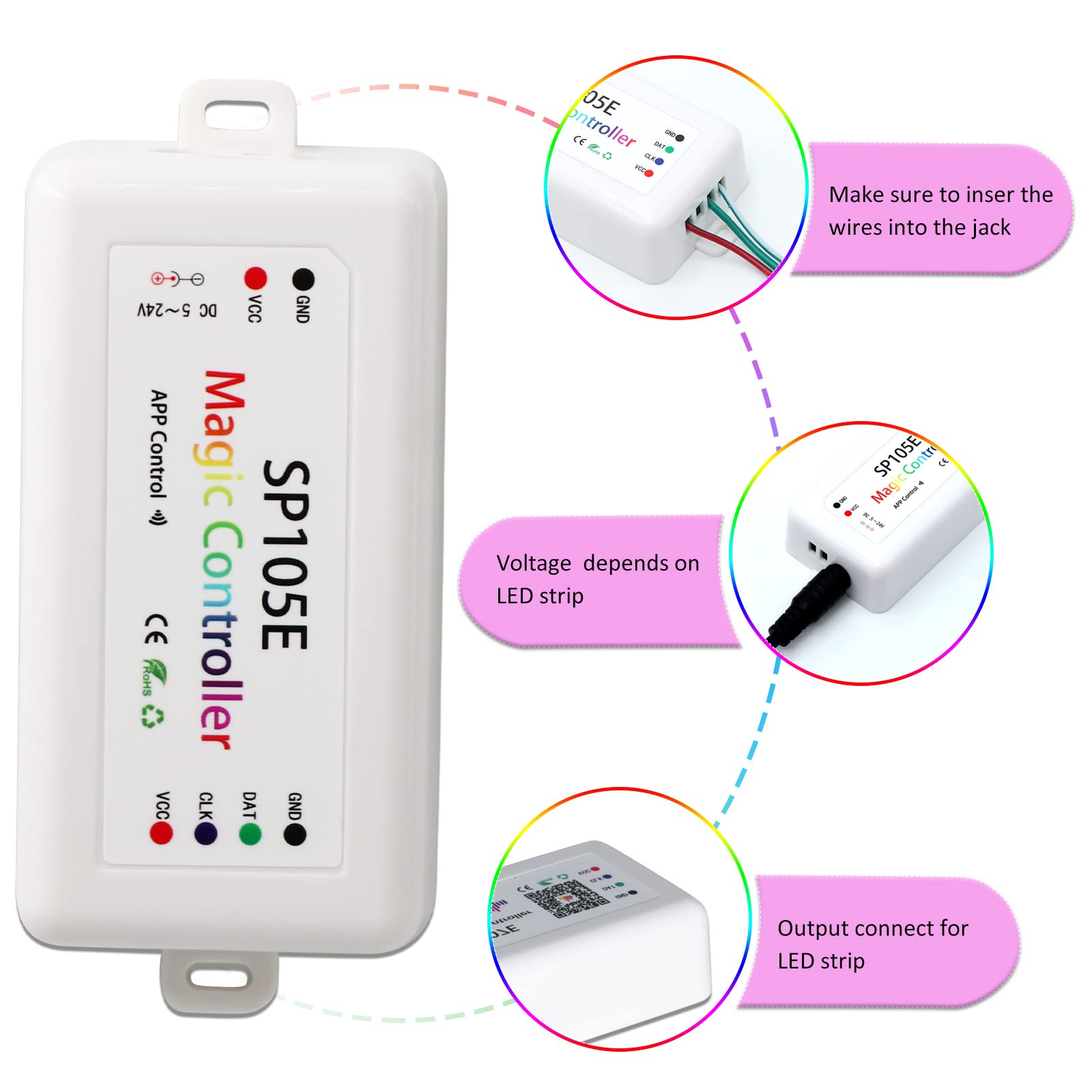 RECRE-TECH SP105E Ws2812b Bluetooth LED Controller DC5-24V White Metal