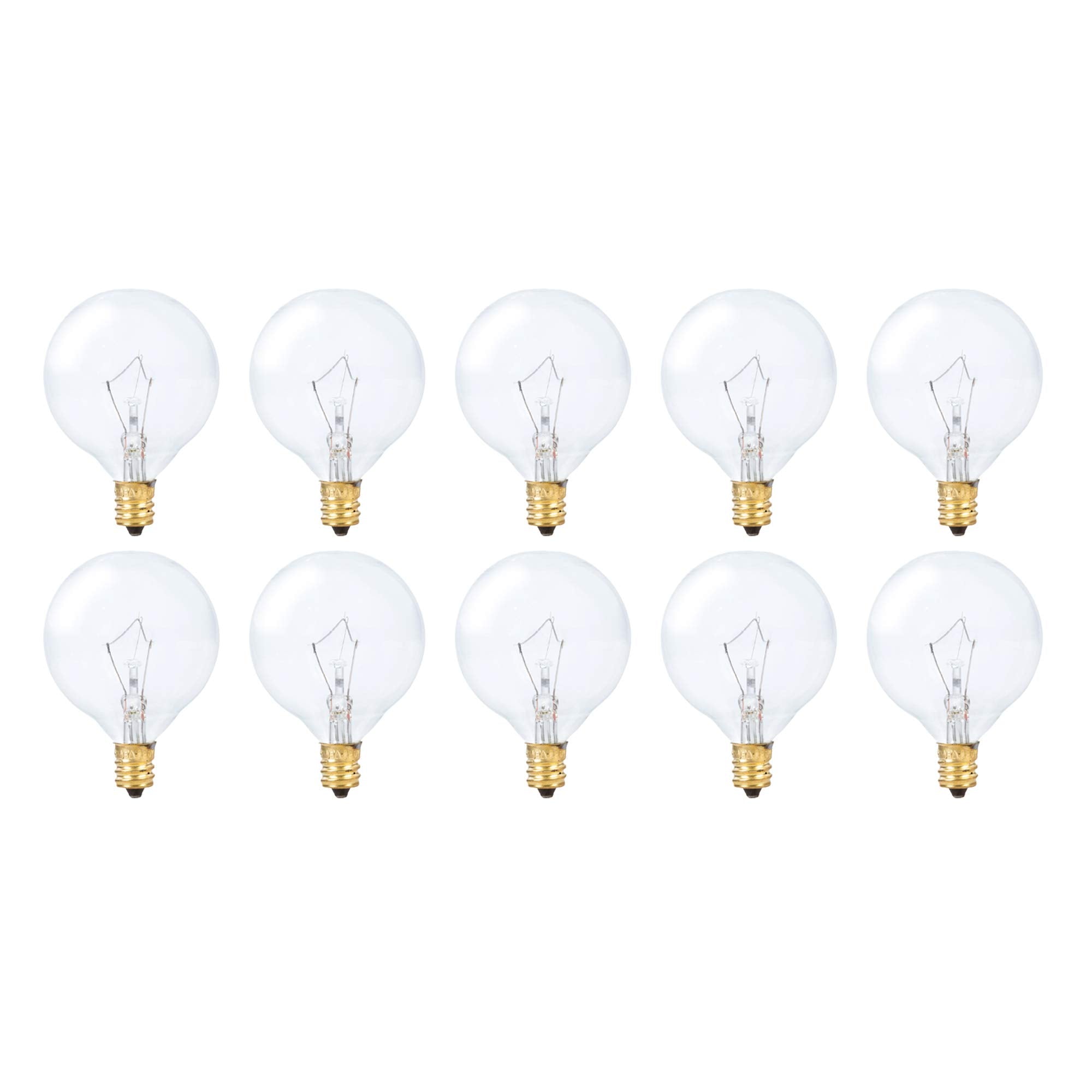 Simba Lighting Small Globe G16.5 Round Bulb 40W E12 Candelabra Base (10 Pack) For Chandelier  Ceiling Fan Light  Decorative Vanity Lights  Wall Sconce  Clear Glass 110V 120V  2700K Warm White Dimmable