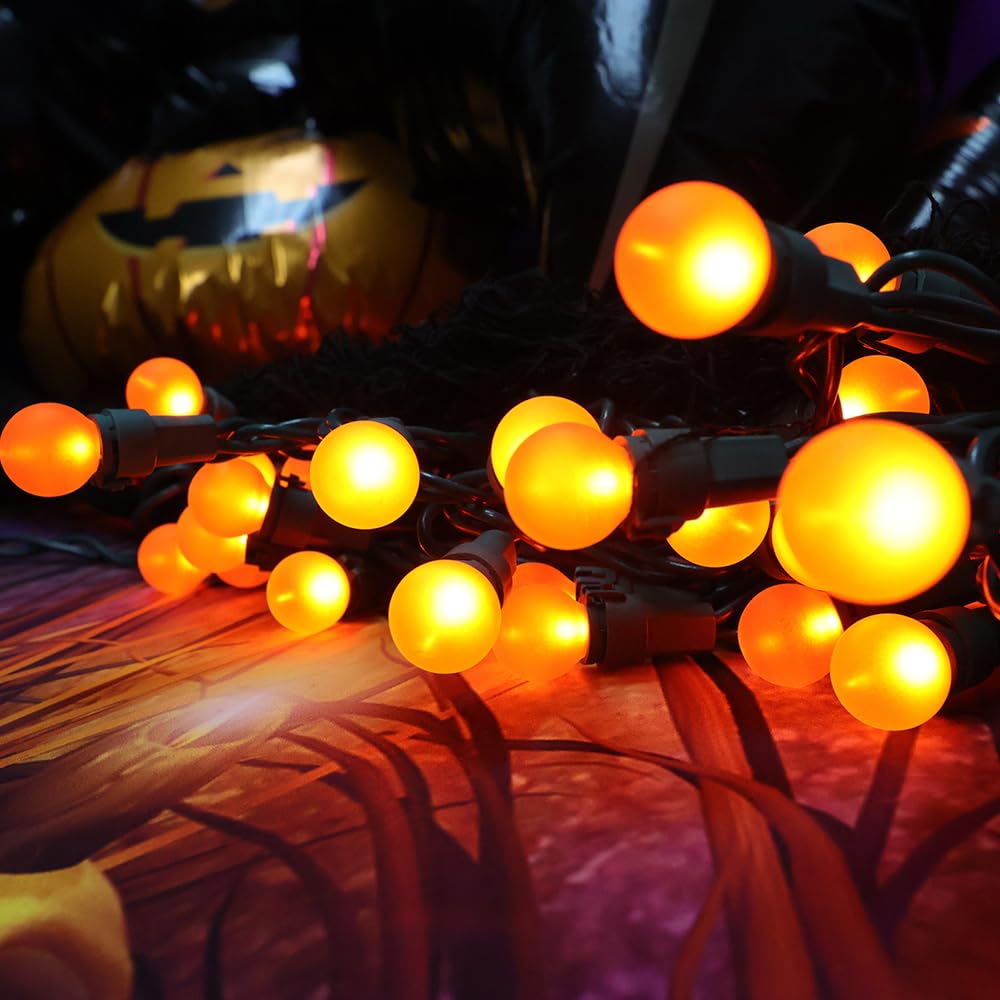 Solduce Orange Halloween Lights G15 Glass Frosted Globe Lights 50 LED 13.5ft Plug in Waterproof Extendable Christmas String Ligh