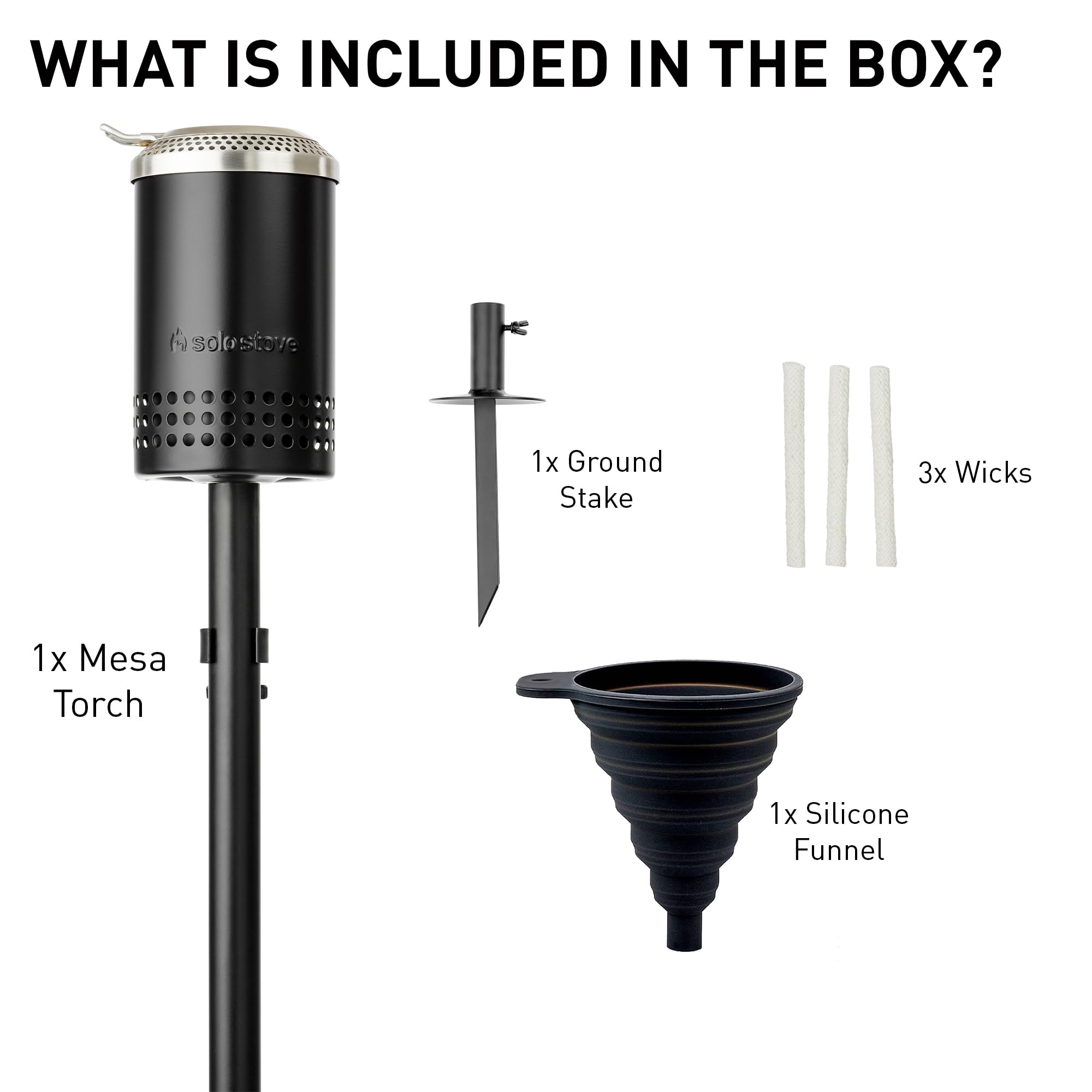 Solo Stove Mesa Torch - Adjustable Height Backyard Torch, Cold-Rolled Steel, 5 Hour Burn Time, Black, Model SSTORCH
