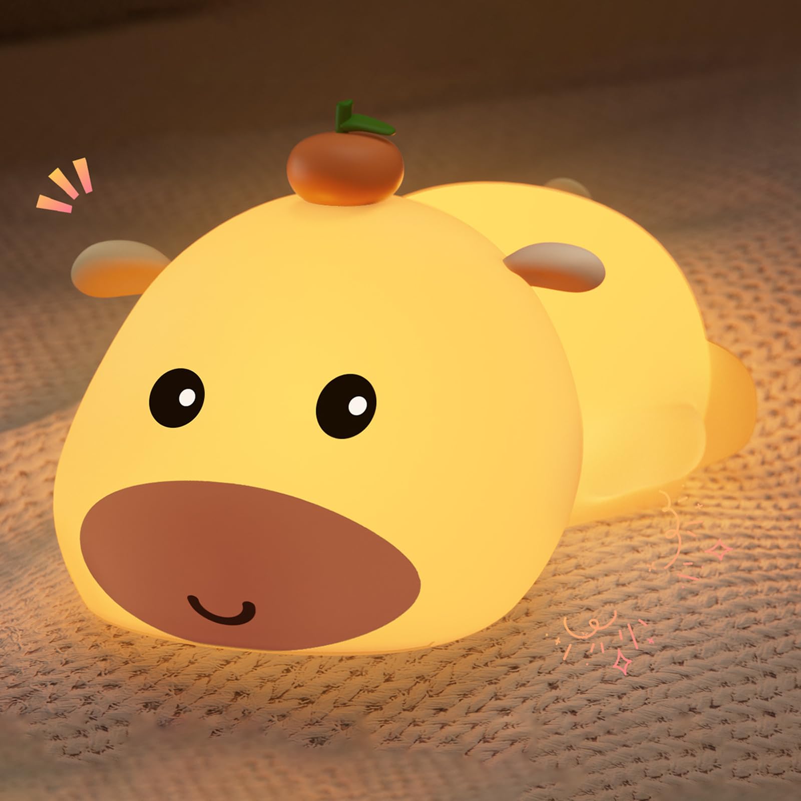 Night Light for Kids, Cute Silicone Night Light, 3 Brightness Levels Dimmable Lamp, Bedside Nursery Lamp with Timer, Squishy Rec
