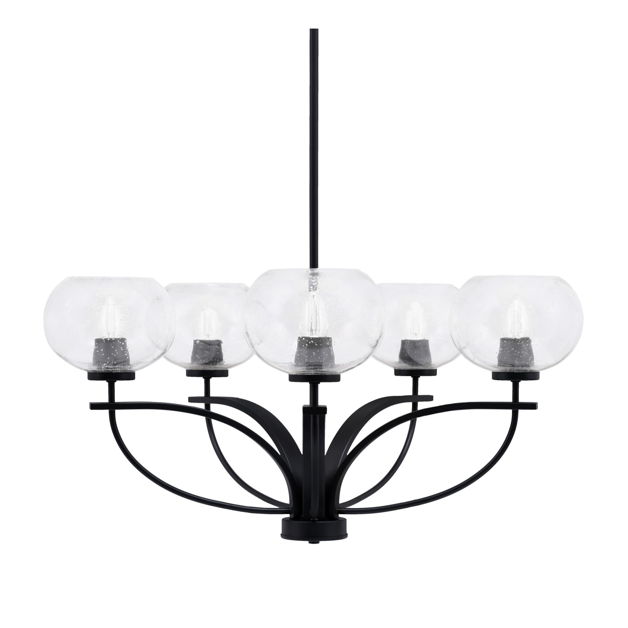 Toltec Lighting Cavella 5 Light Chandelier in Matte Black Finish with 7&quot; Clear Bubble Glass