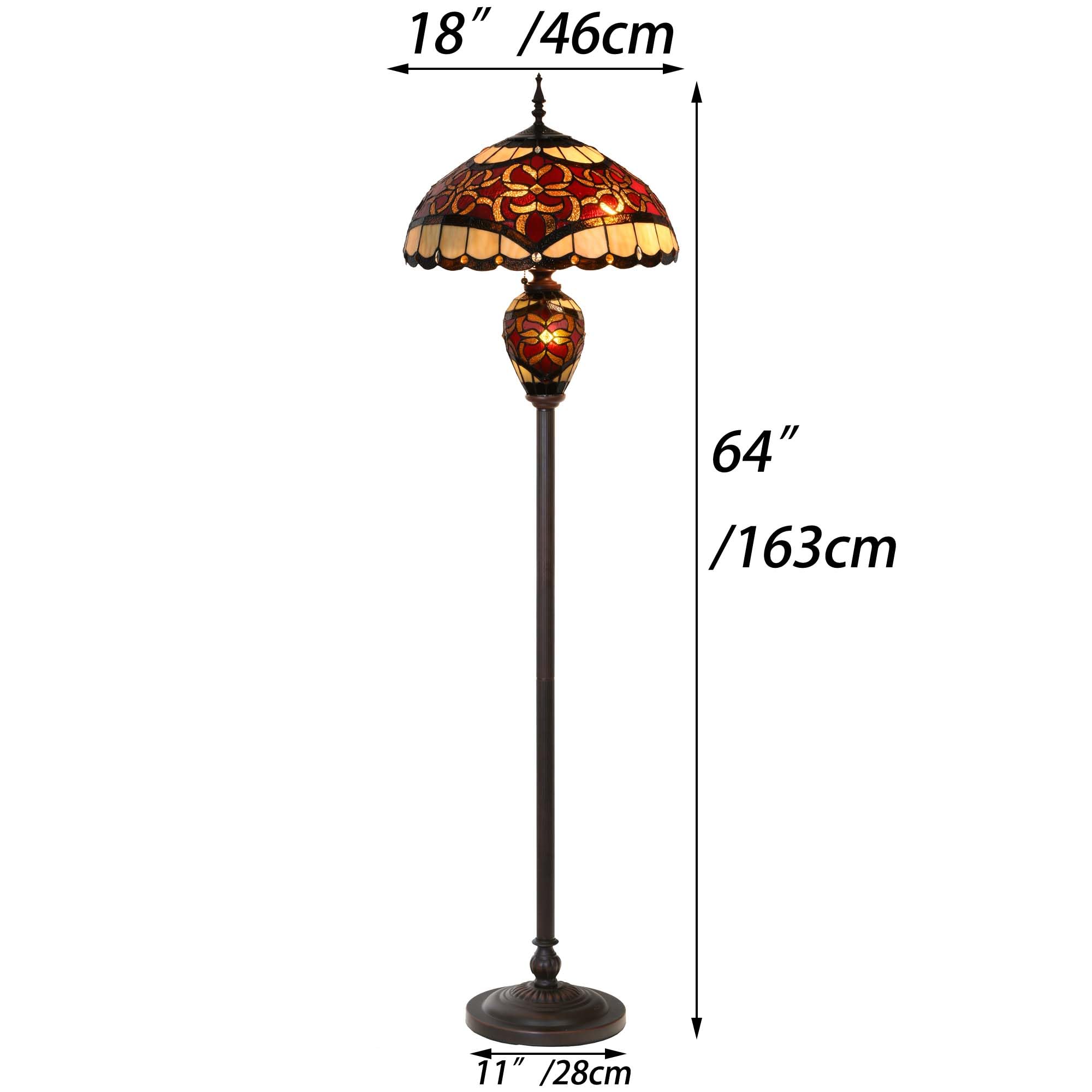 Bieye Stained Glass Floor Lamp, Baroque Tiffany Style, 64-inch Tall, 18-inch Wide, Red, Model L10803