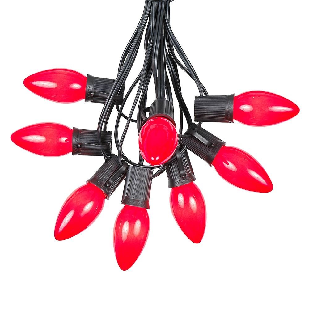 Novelty Lights 25 Foot C9 Red Ceramic Christmas String Light Set - Outdoor Christmas Light String - - Opaque Christmas Bulbs - Roofline Light String - Outdoor String Lights - Black Wire