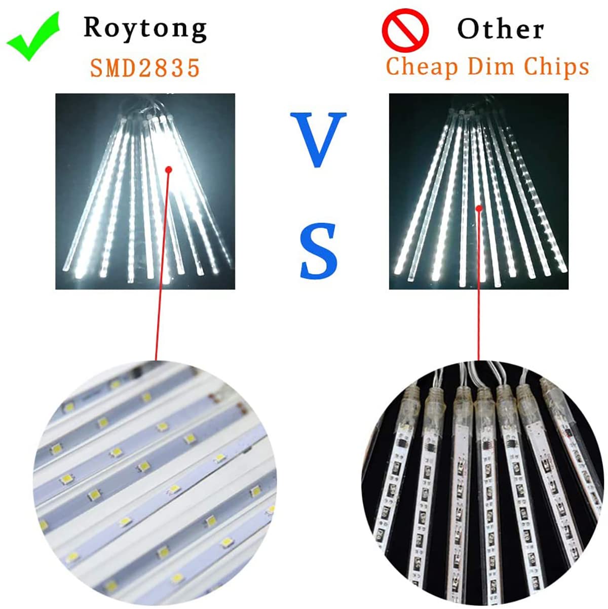 Roytong Christmas Lights, Meteor Shower Lights 20 Inch 10 Tube 540 Led Rain Falling Icicle Cascading Lights For Xmas Tree Halloween Decoration Wedding Party, Christmas Decorations Outdoor Yard