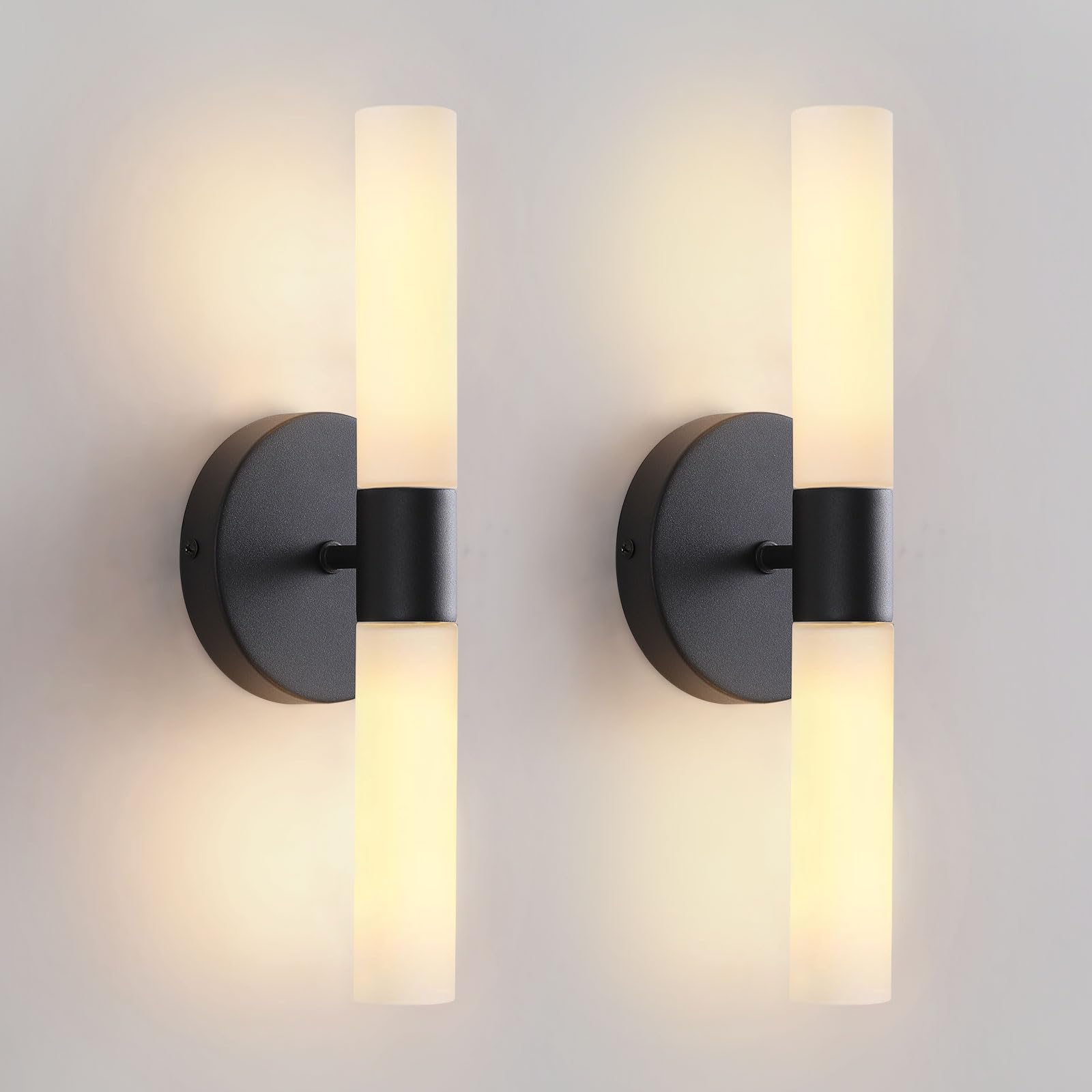 Kuzzull Wall Sconces Set Of Two Matte Black Bathroom Wall Sconce Light Set Of 2 Modern Wall Light Fixtures Metal Sconces Wall Lighting With White Glass Shade Wall Mounted Lamp For Living Room