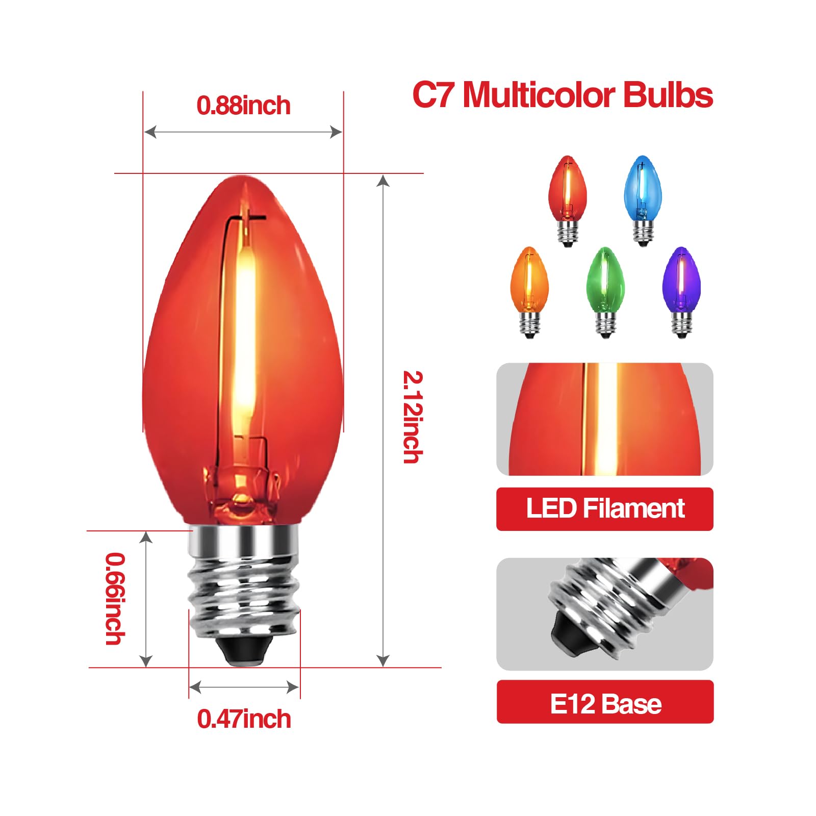Chysuper C7 Replacement Bulbs  25 Pack Multicolor Led Christmas Light Bulbs  E12 Candelabra Base For Indoor/Outdoor String Lights  Xmas Tree  Patio  Holiday Party Decor