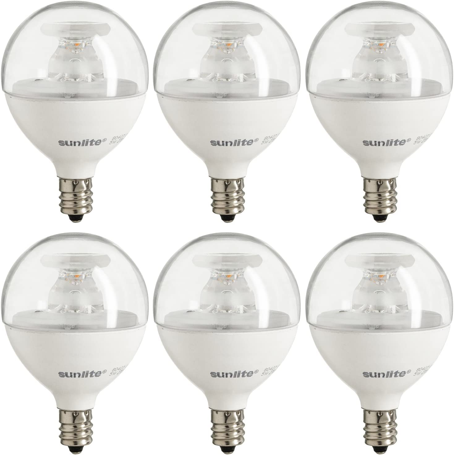 Sunlite G16.5 LED Light Bulb, 5W (40W Equiv.), Dimmable, E12 Base, 350 Lumens, 2700K Soft White, 