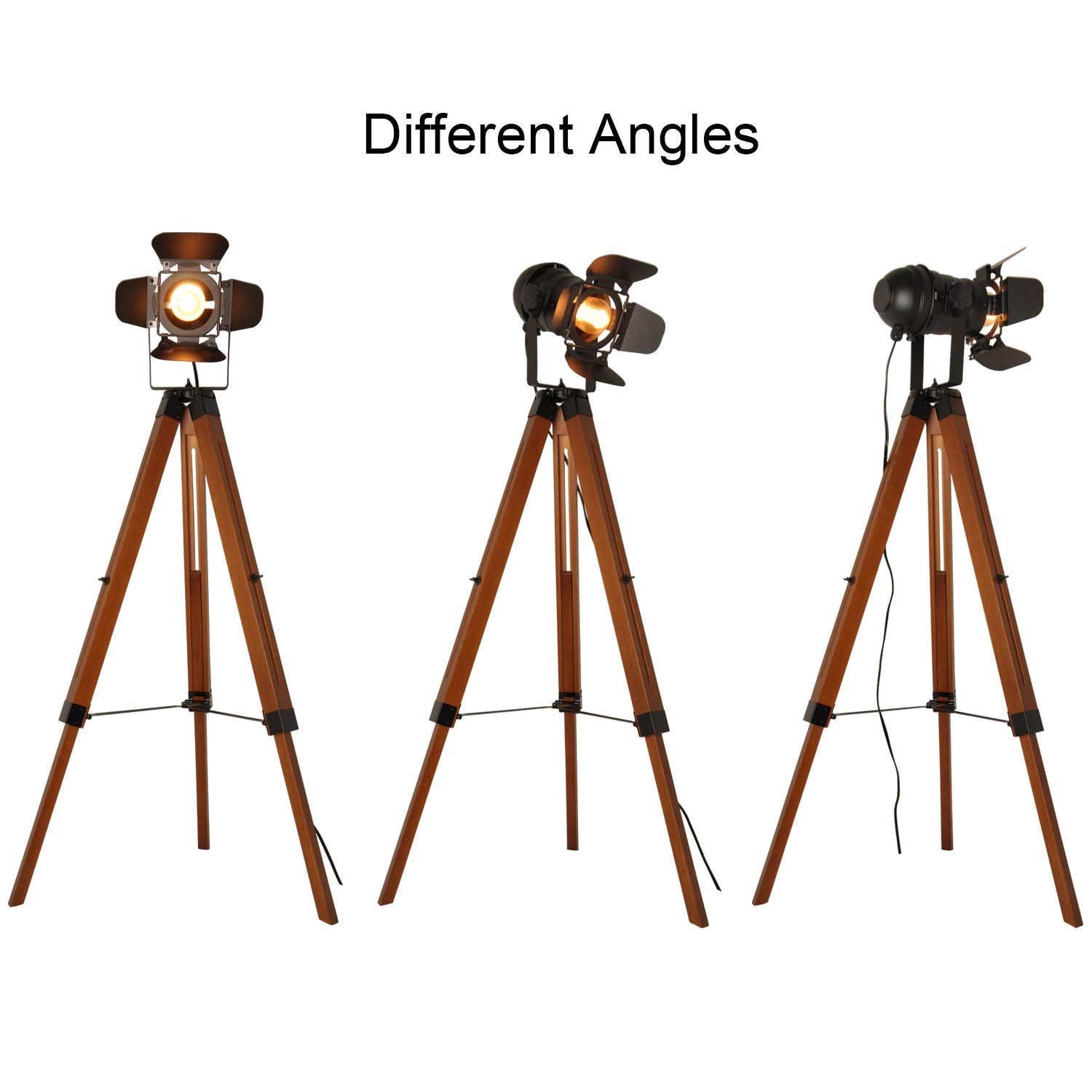 DEC LUCE Decoluce Vintage Tripod Floor Lamp, Adjustable Height, Metal, Black & Brown, Model DL-LIGHT, Retro Cinema Style for Home Decor