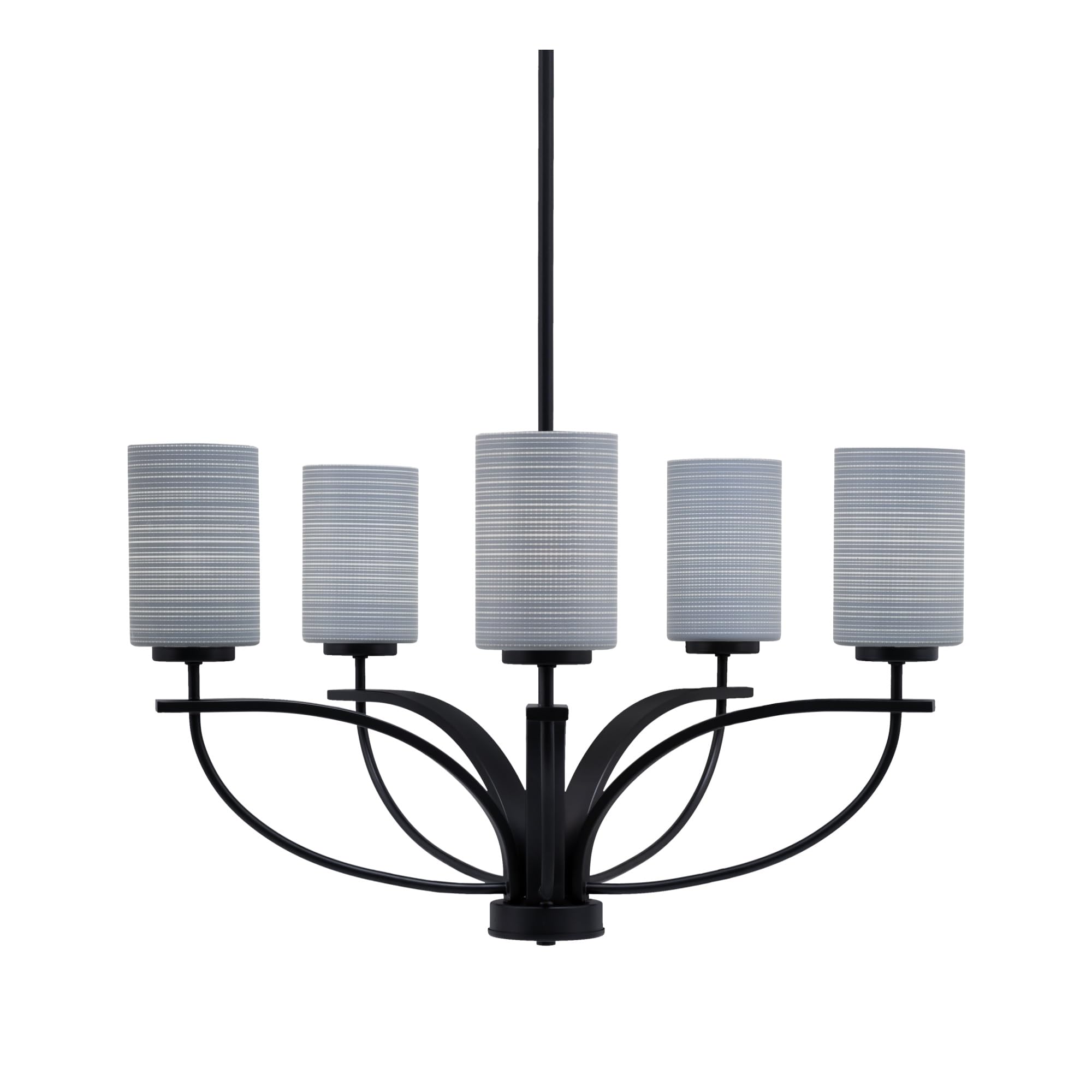Toltec Lighting Cavella 5 Light Chandelier in Matte Black Finish with 4&quot; Gray Matrix Glass