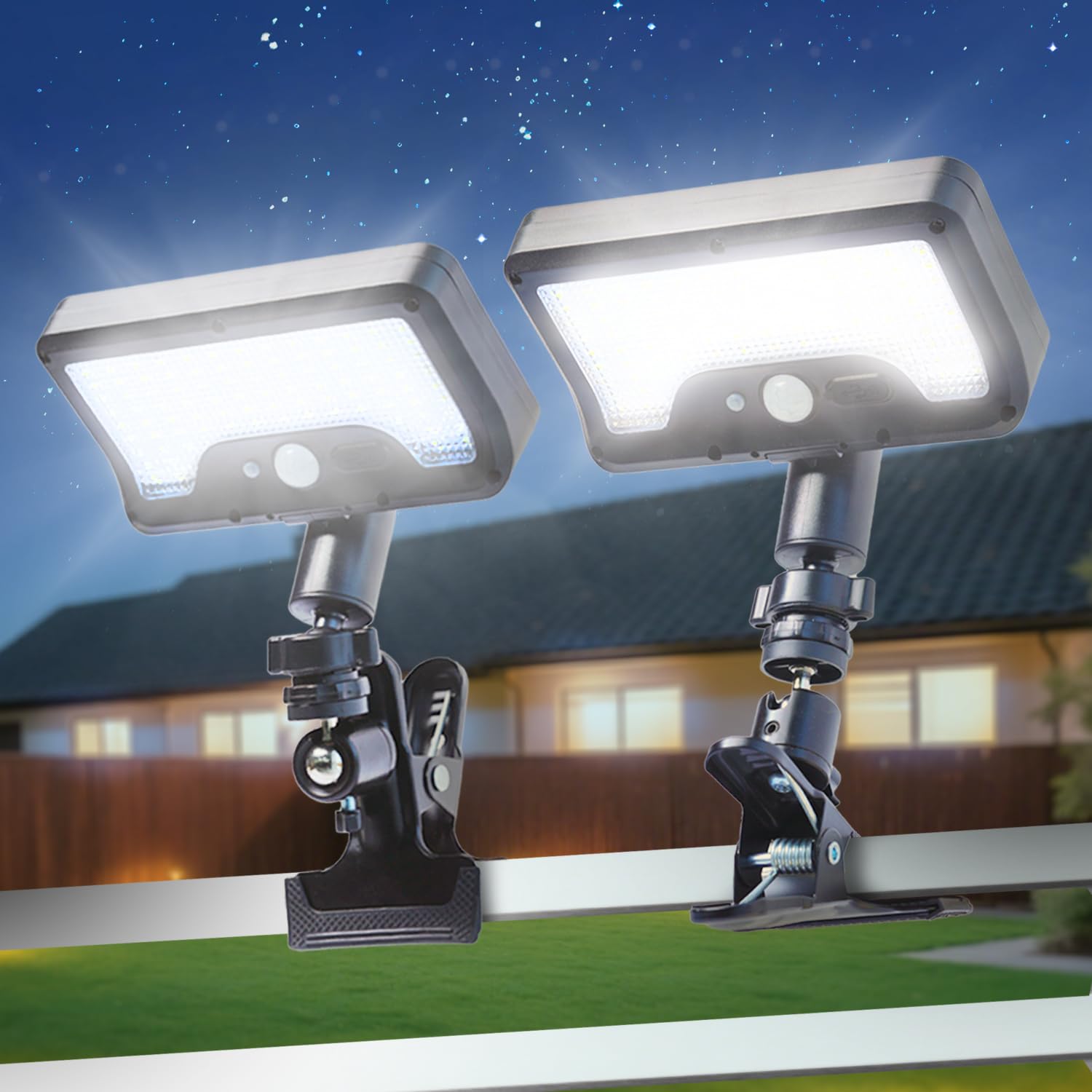 HAARAY Solar Lights Outdoor, Clip On or Wall Mount, Motion Sensor Flood Light, 3 Settings, USB Charging and Solar Powered Fence 