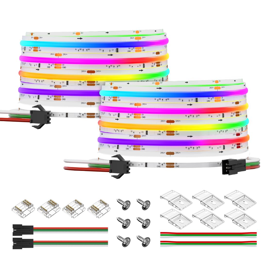 BTF-LIGHTING FCOB WS2814 IC RGBW 6000K COB LED Strip Flexible High Density Uniform Chasing Color LED Light 2X16.4FT Total 32.8FT