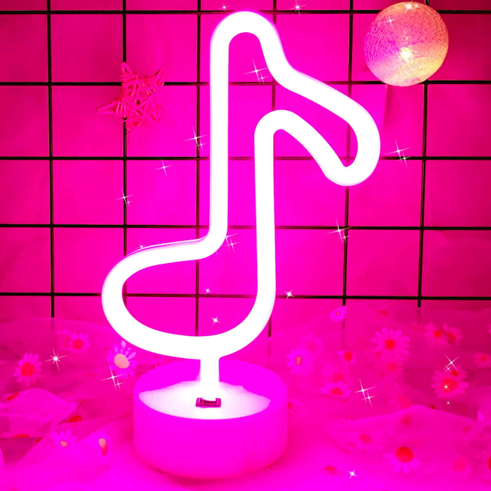 VIFULIN Musical Note Lights Neon Pink Lights Music Note Lights LED Neon Light Sign Music Note Night Light USB/Battery Power Musi