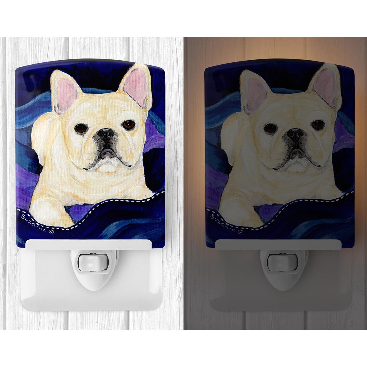 Caroline'S Treasures Ss8126Cnl French Bulldog Ceramic Night Light Compact, Ul-Certified, Ideal For Bedroom, Bathroom, Nursery, Hallway, Kitchen, 6X4X3, Multicolor