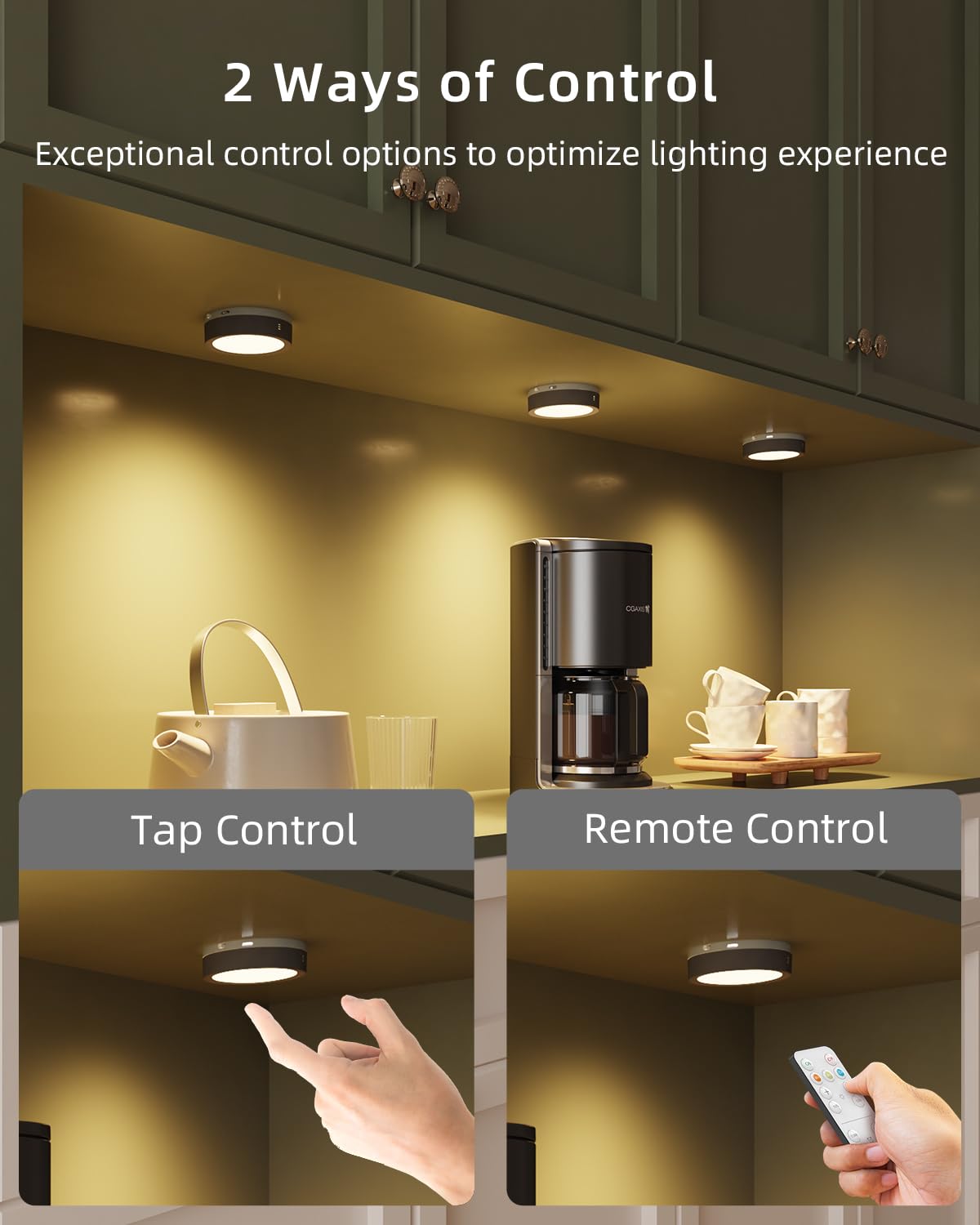 Usb Rechargeable Puck Lights With Remote, 1600Mah Battery Powered Push Lights Stick On Magnetic Tap Light For Closet Wireless Led Kitchen Under Cabinet Light Shelf Press Button Light Wall Touch Light