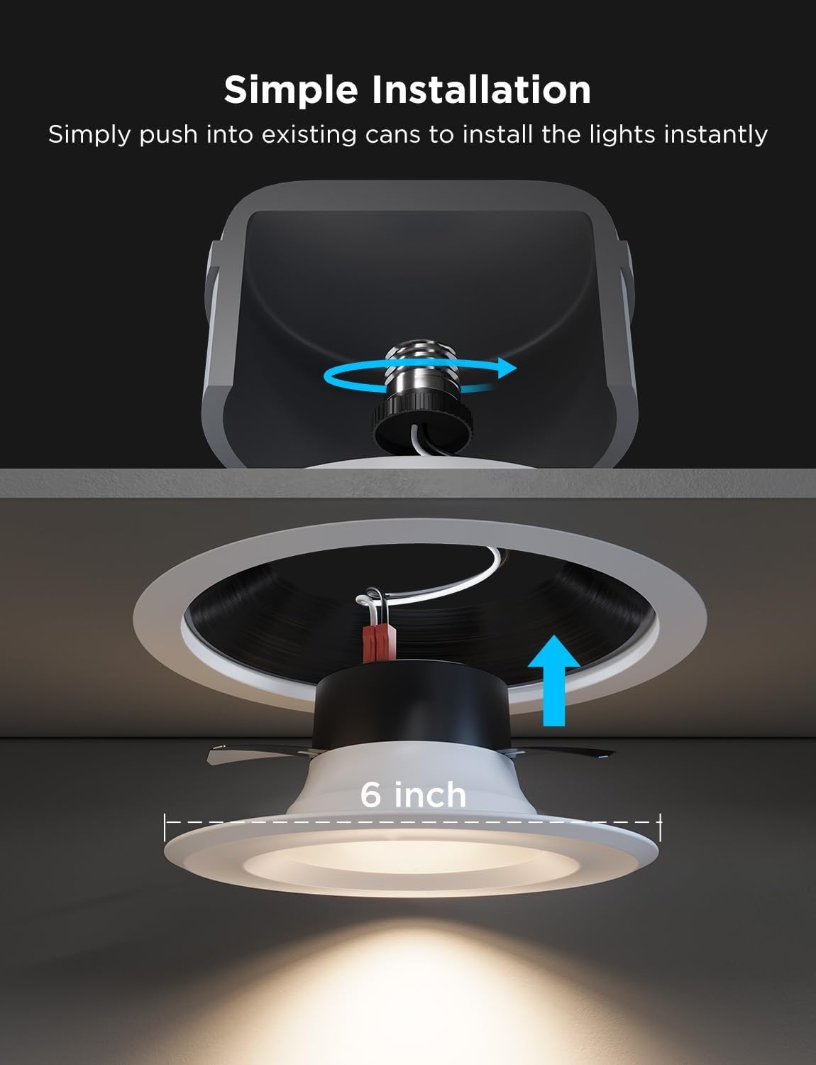 Govee Smart Retrofit Recessed Lighting 6 Inch, RGBWW Wi-Fi Bluetooth Can Lights, 1000 Lumens, 4 Pack, Model H601C