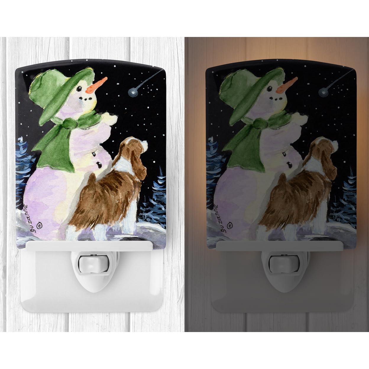 Carolines Treasures Ceramic Night Light, Snowman with English Springer Spaniel, 6x4x3in, Model SS8949CNL, Multicolor