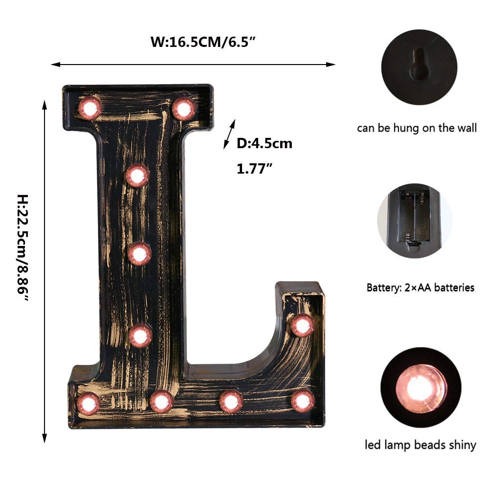 OYCBUZO Golden Black Led Marquee Letter - Industrial, Vintage Style ...