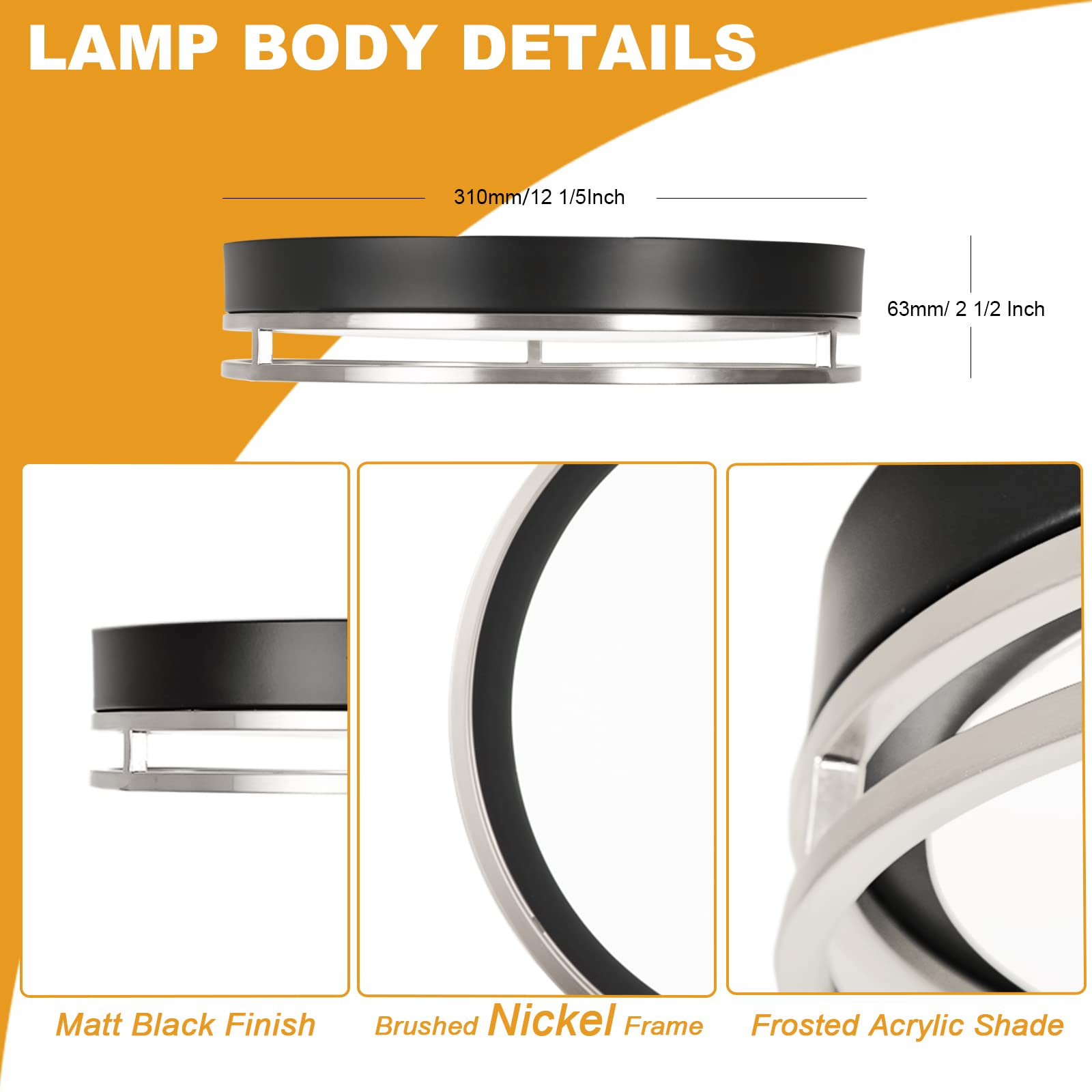 Flynix 12.5 Inch Led Flush Mount Ceiling Light Fixture, 26W, Super Bright 1700 Lumens, 3 Color 3000K/4000K/5000K, Dimmable Ceili