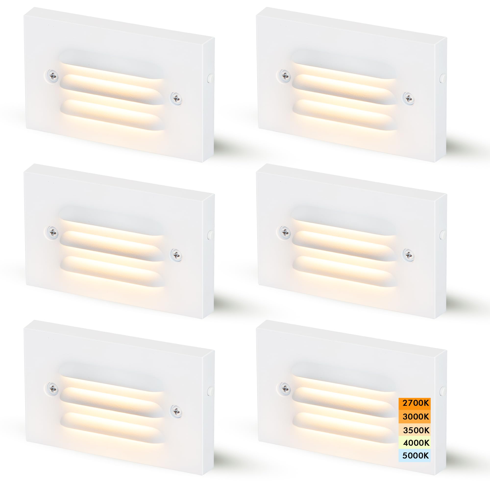 CLOUDY BAY LED Step Light 12V 4W, Aluminum, White, Horizontal Louvered Faceplate, Outdoor Stair Lighting, 6 Pack