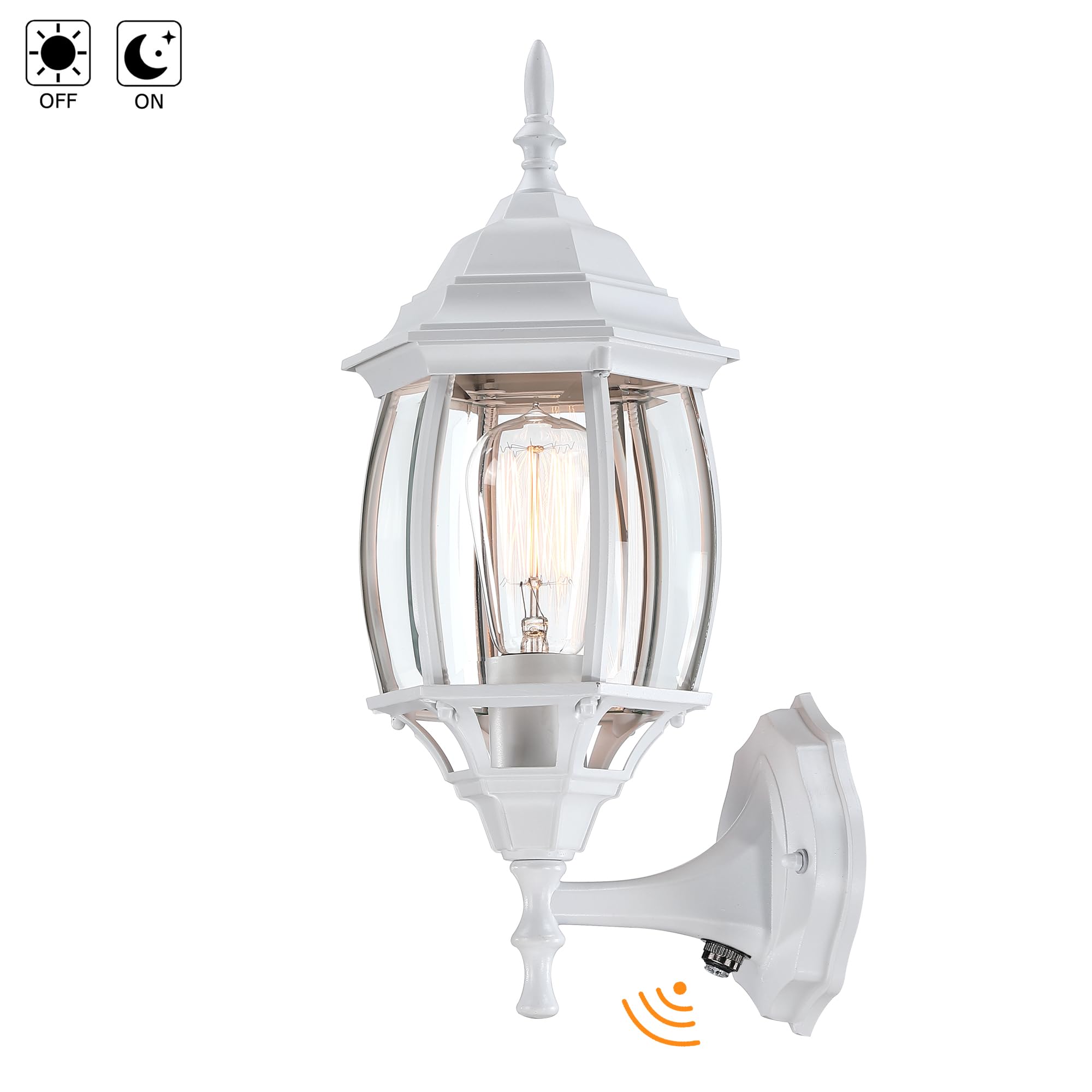 Faymart Lighting 2 Pack White Porch Lights, 16.8in Dusk to Dawn Sensor Wall Sconce, Outdoor Metal Fixture for House, E26