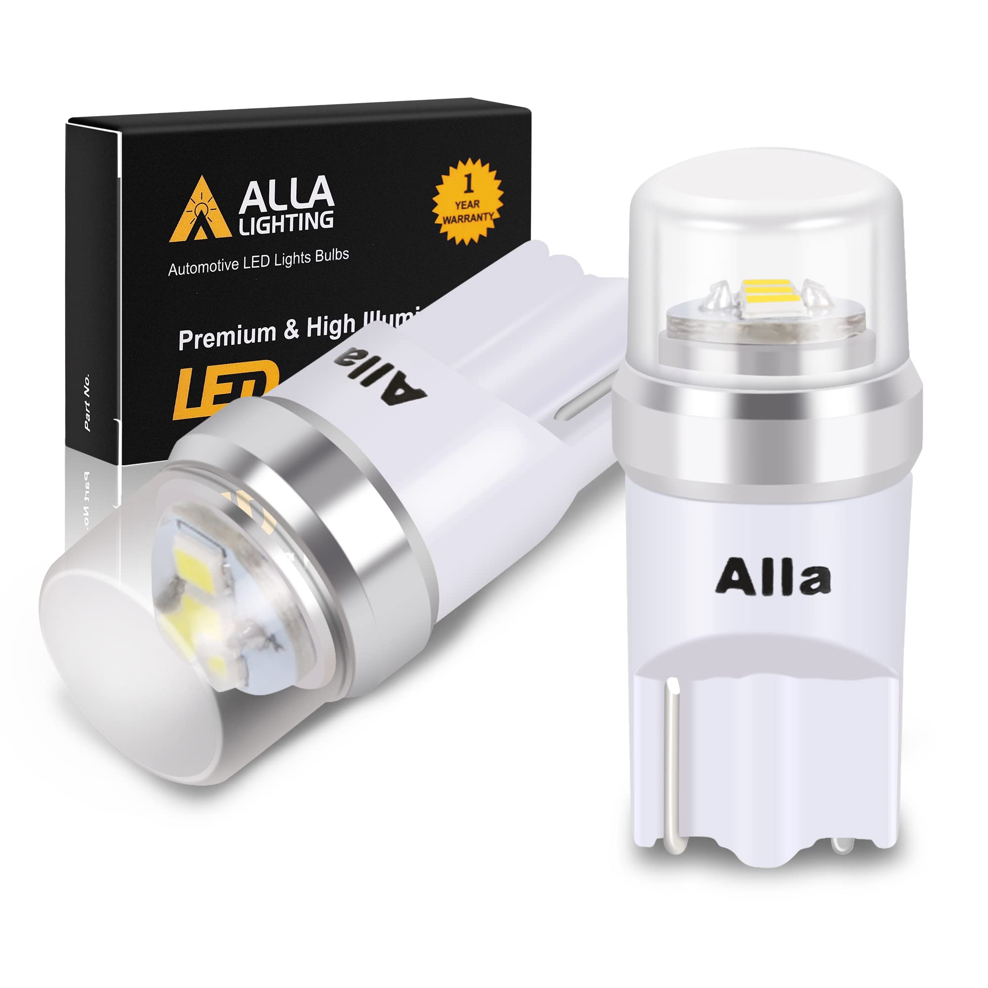 Alla Lighting Mini T10 168/194 LED Bulbs Advanced 12V License, Interior, Map, Dome, Trunk Cargo, Step Lights W5W 2825 175 158 for Auto Cars, Trucks (6000K Xenon White)