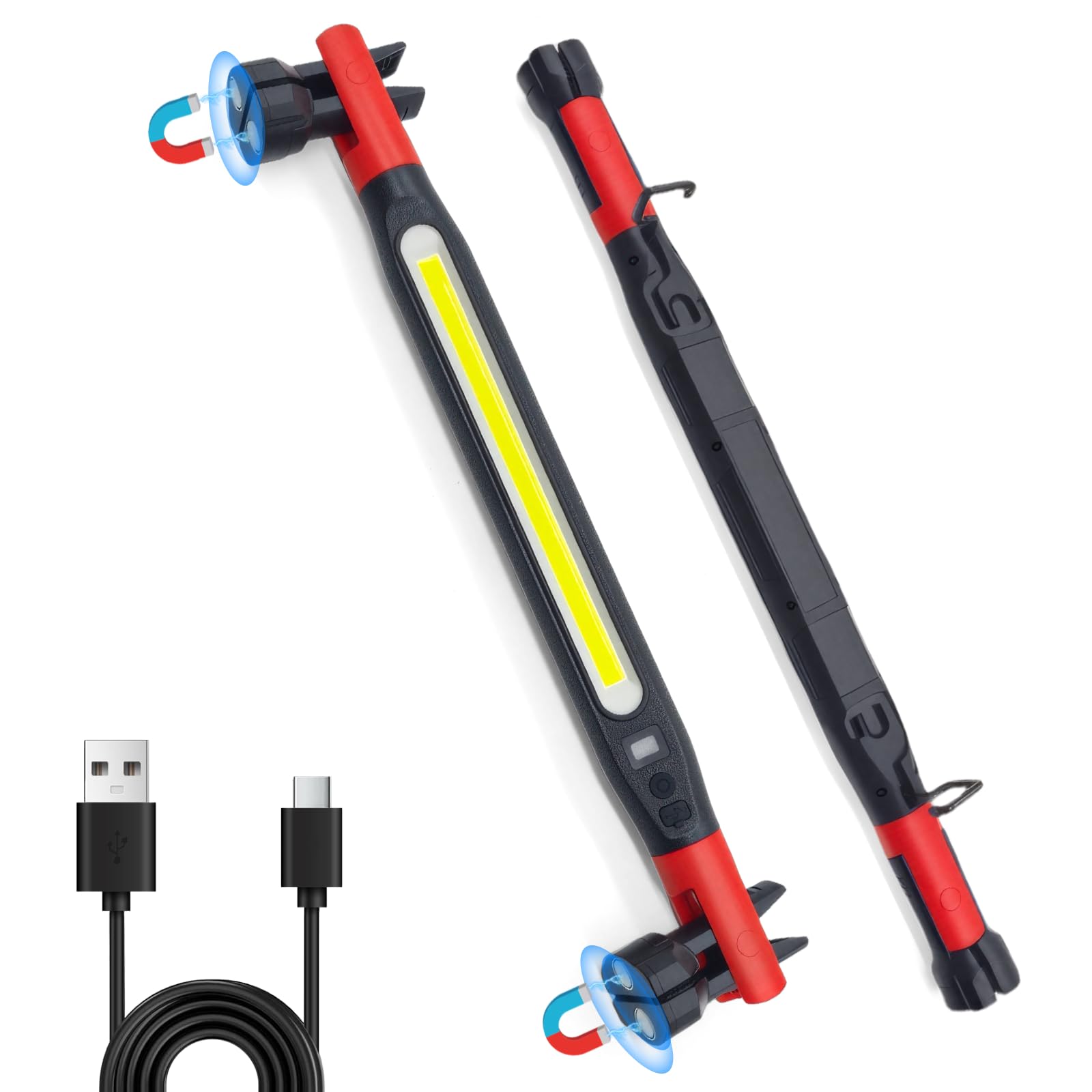 Magnetic Work Light 3000 Lumens  Rechargeable LED Flood Light with 180 Rotating Head & 360 Hooks  IP65 Waterproof Shatterproof Portable Spotlight for Camping  Emergency  Car Repair  Jobsite